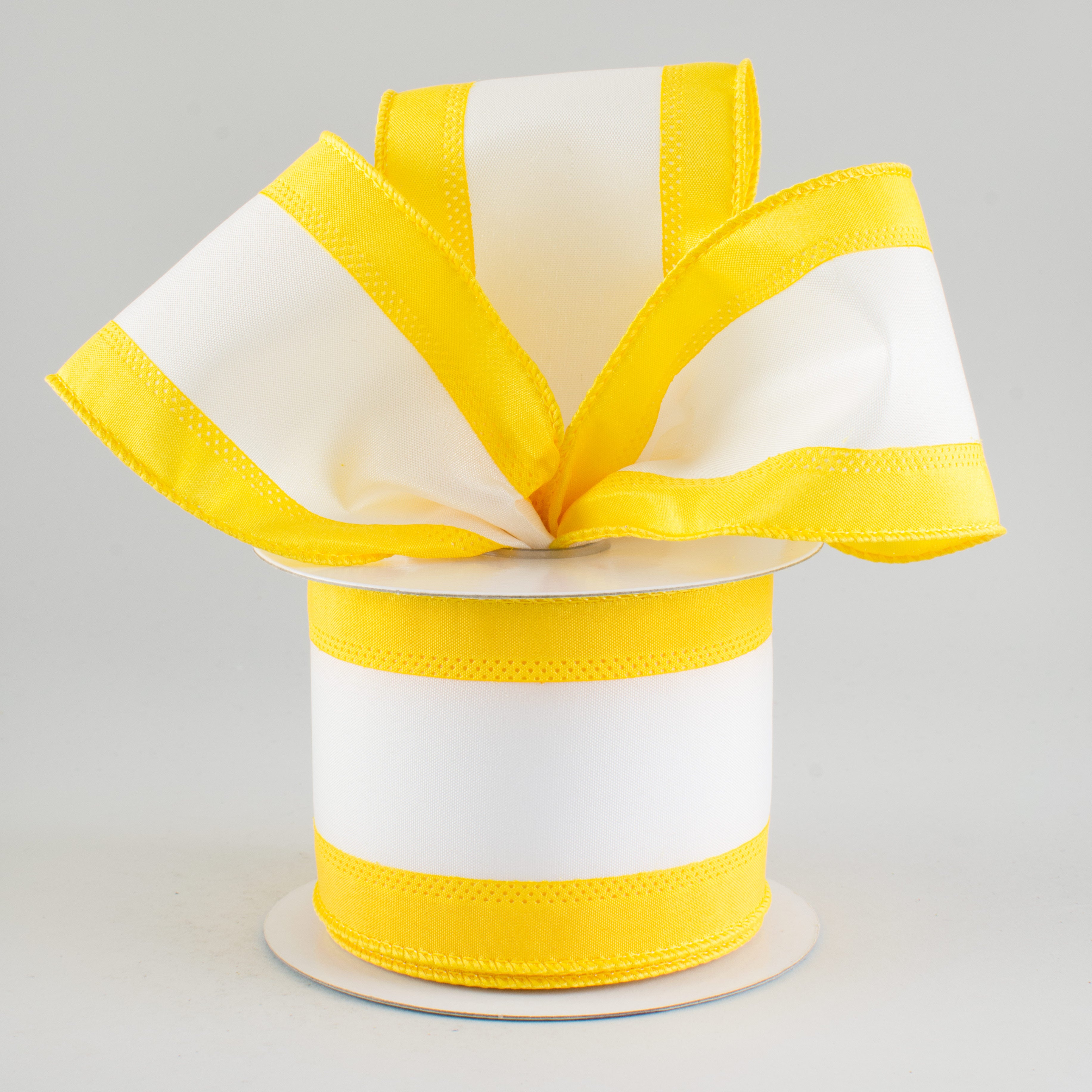 2.5" Satin Team Stripe Ribbon: Yellow & White (10 Yards) Lifestyle Photo