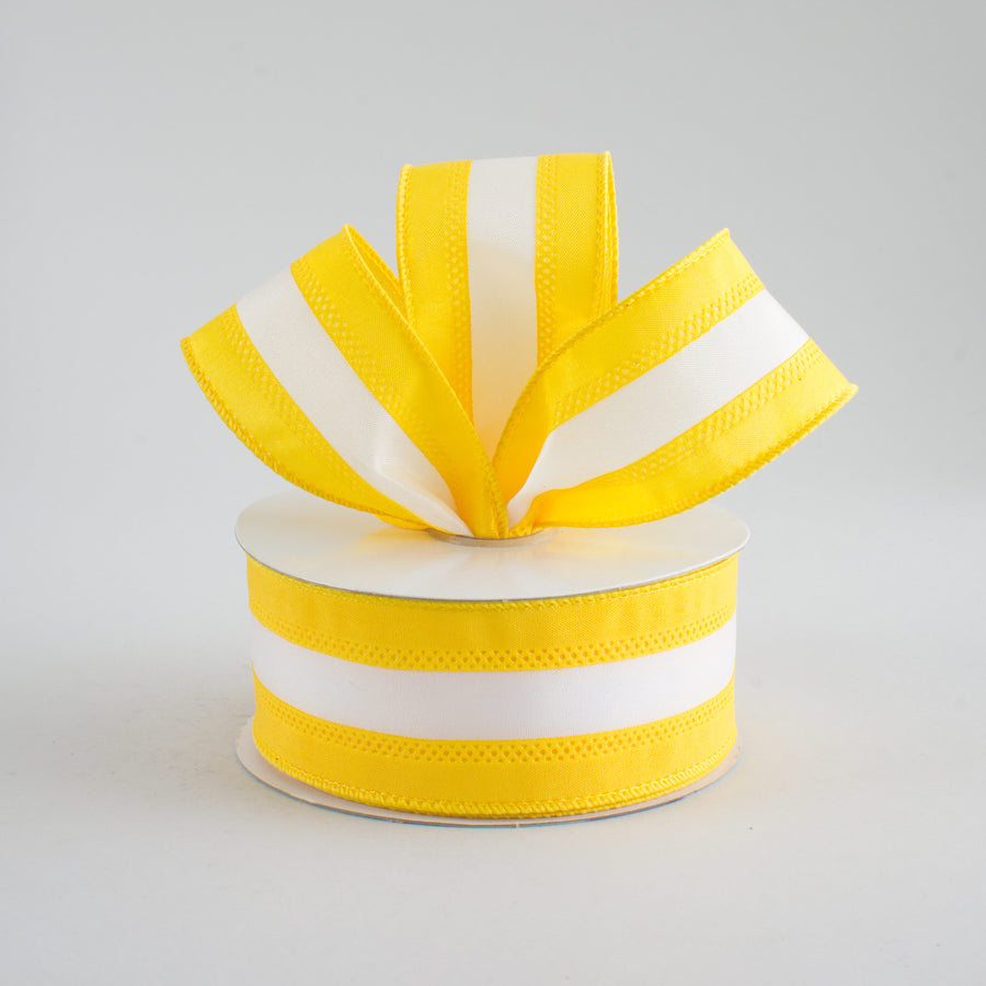 1.5" Satin Team Stripe Ribbon: Yellow & White (10 Yards) Lifestyle Photo