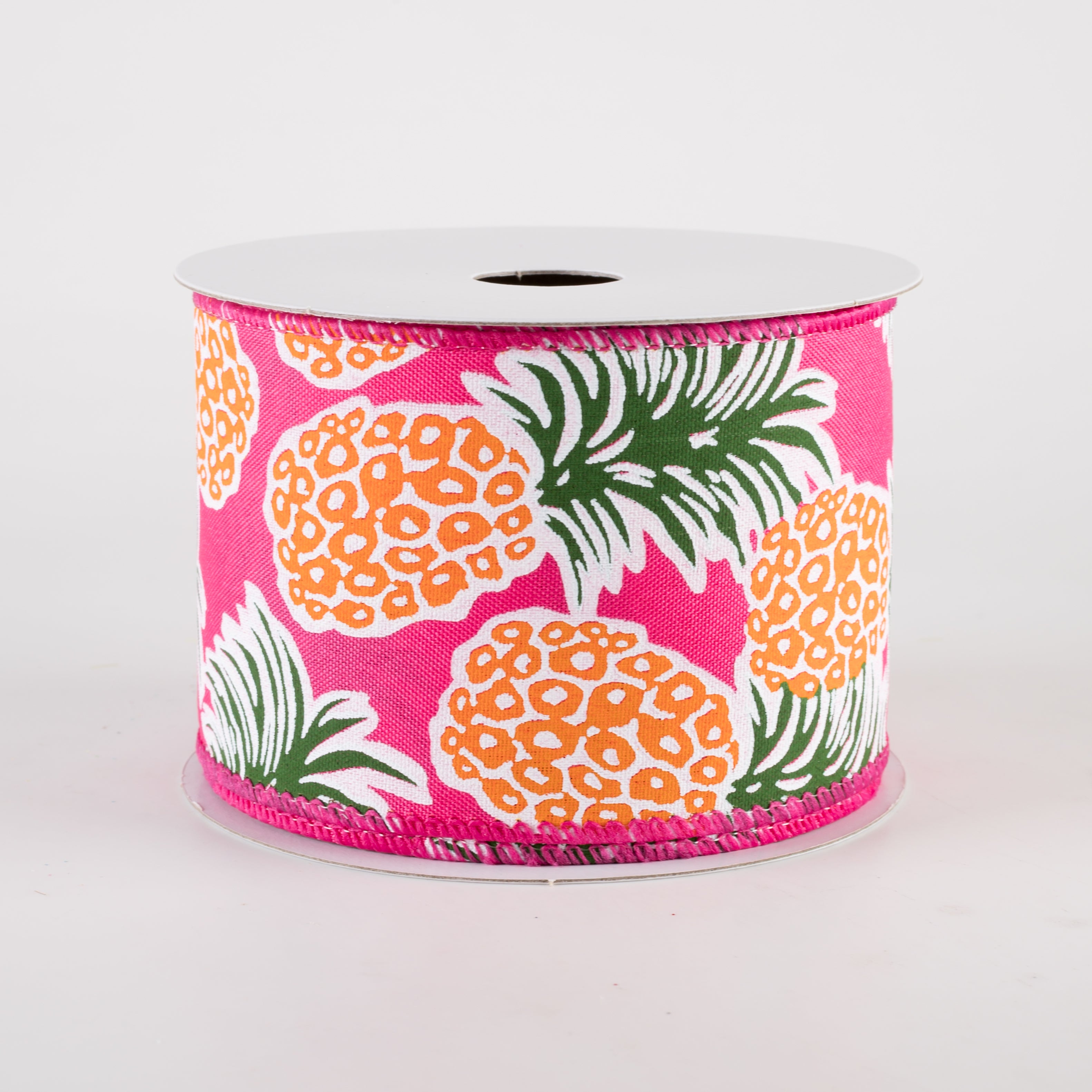 2.5" Satin Tropical Pineapples Ribbon: Fuchsia Pink (10 Yards) Item Number: 42446-40-28