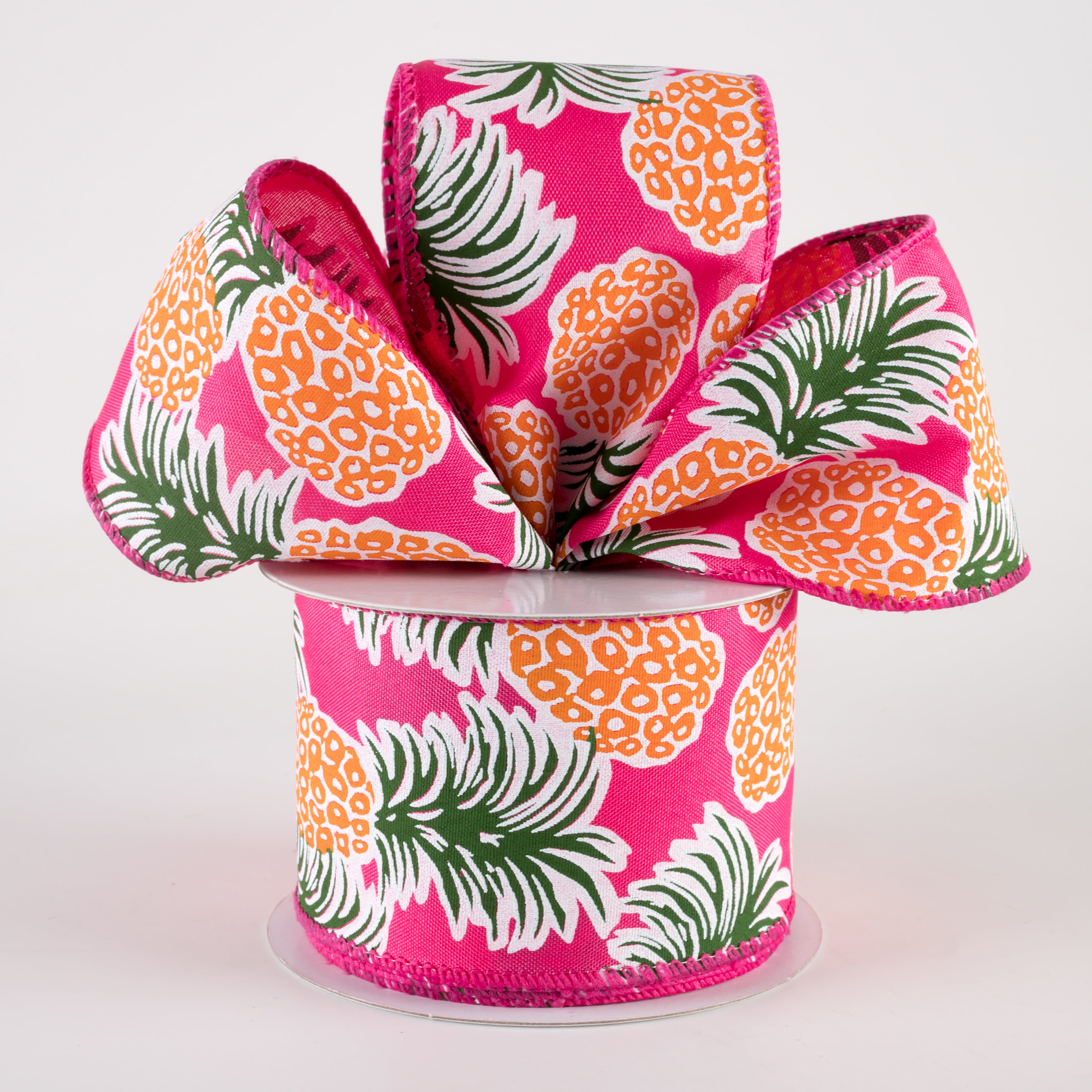 2.5" Satin Tropical Pineapples Ribbon: Fuchsia Pink (10 Yards) Lifestyle Photo