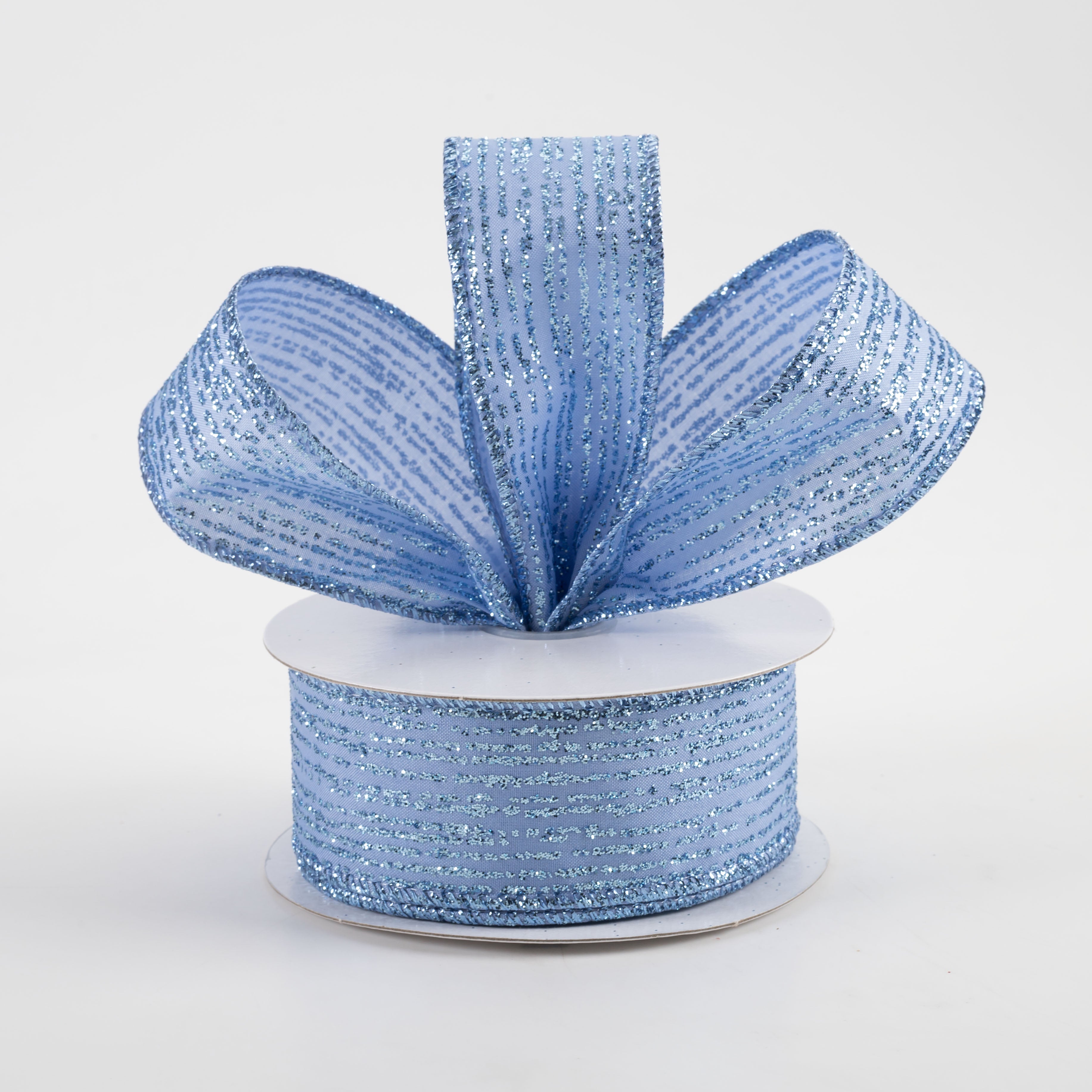 1.5" Satin Vertical Glitter Lines Ribbon: Light Blue (10 Yards) Lifestyle Photo