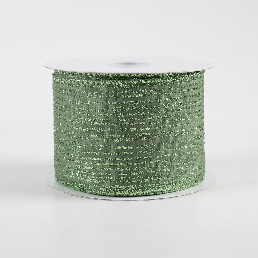 2.5" Satin Vertical Glitter Lines Ribbon: Sage Green (10 Yards)
