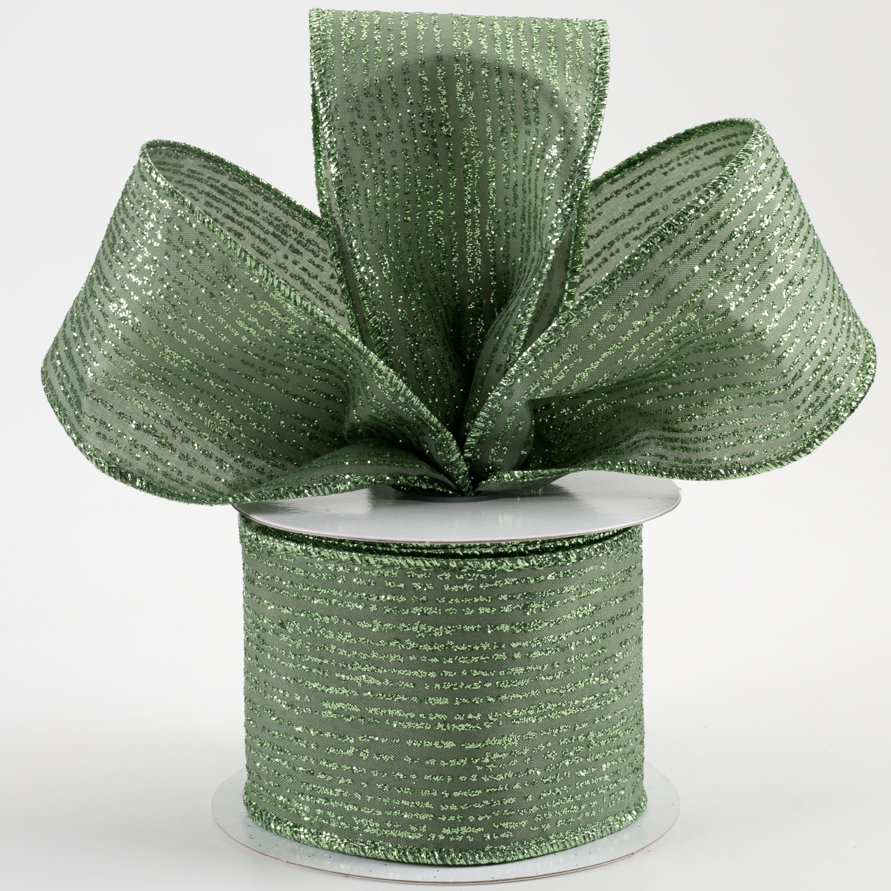 2.5" Satin Vertical Glitter Lines Ribbon: Sage Green (10 Yards) Lifestyle Photo