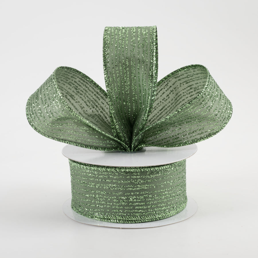 1.5" Satin Vertical Glitter Lines Ribbon: Sage Green (10 Yards) Lifestyle Photo