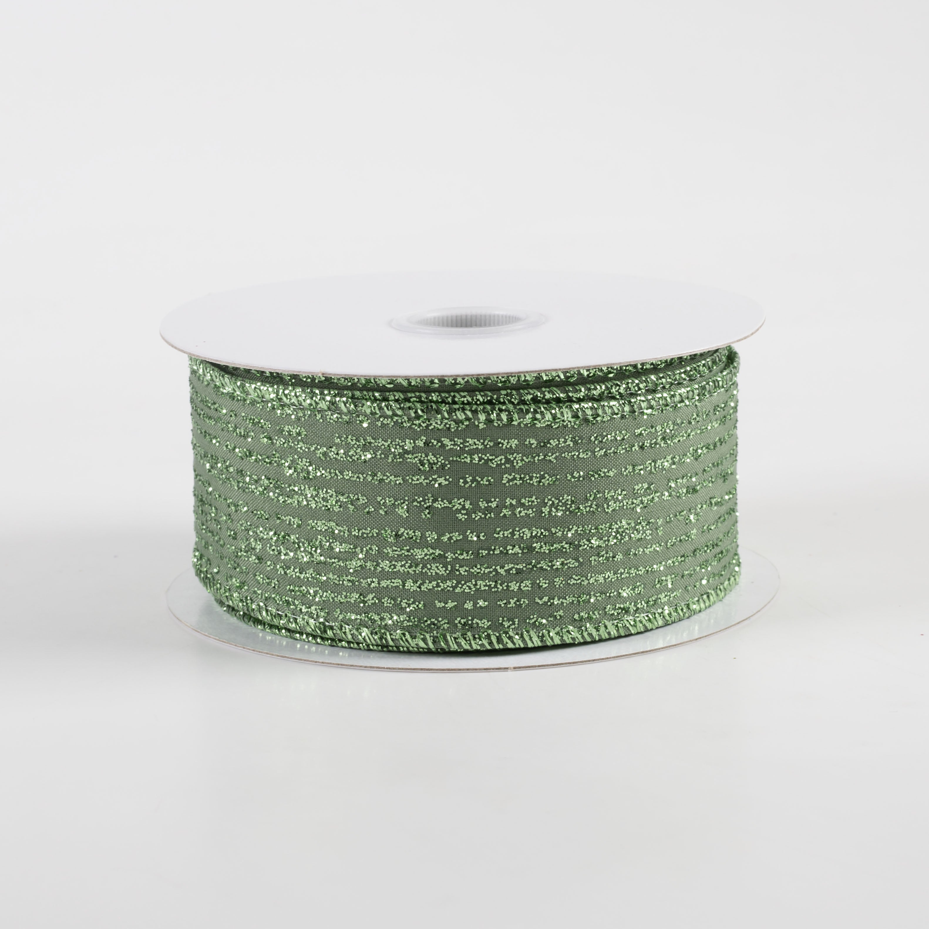 1.5" Satin Vertical Glitter Lines Ribbon: Sage Green (10 Yards)