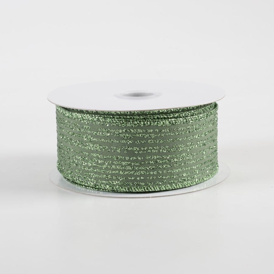 1.5" Satin Vertical Glitter Lines Ribbon: Sage Green (10 Yards)