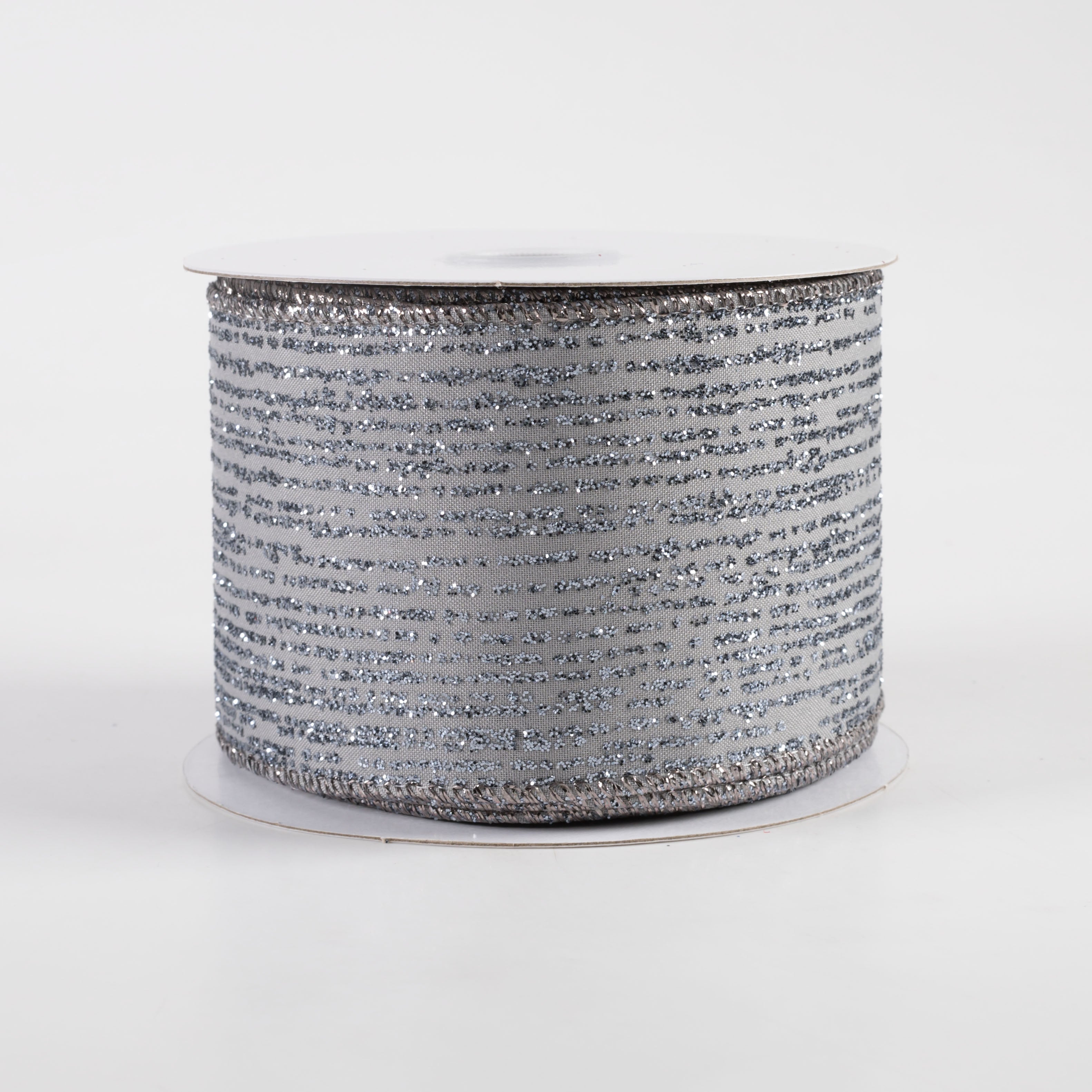 2.5" Satin Vertical Glitter Lines Ribbon: Silver (10 Yards)