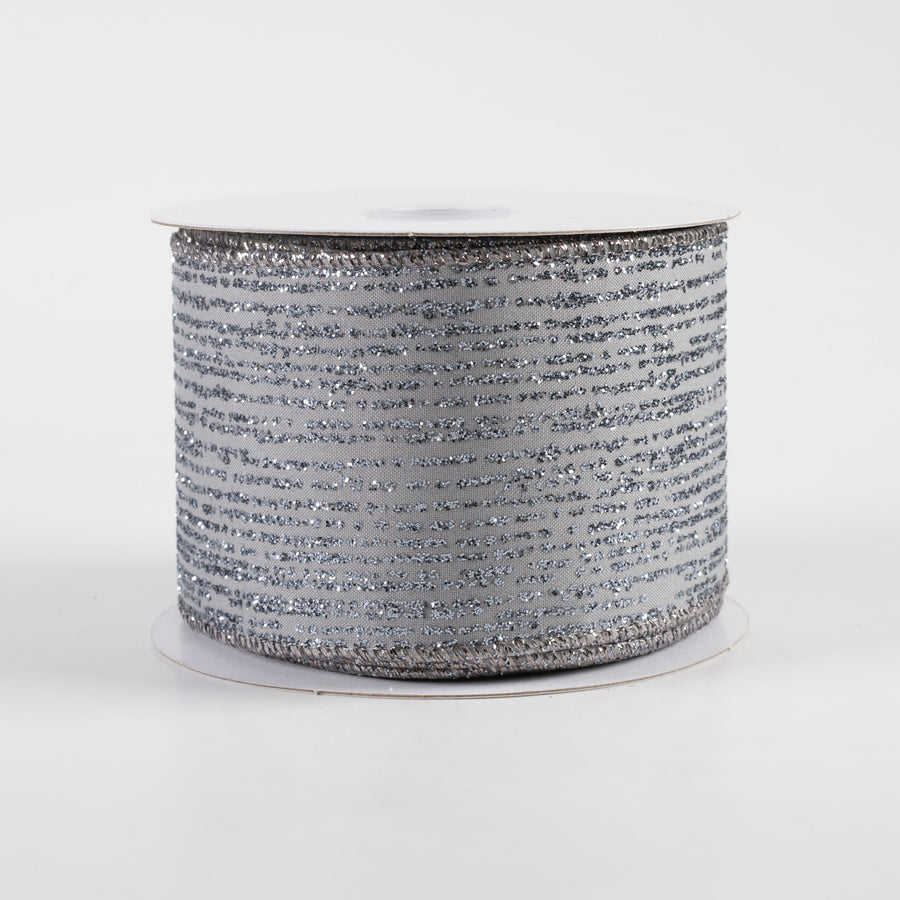 2.5" Satin Vertical Glitter Lines Ribbon: Silver (10 Yards)