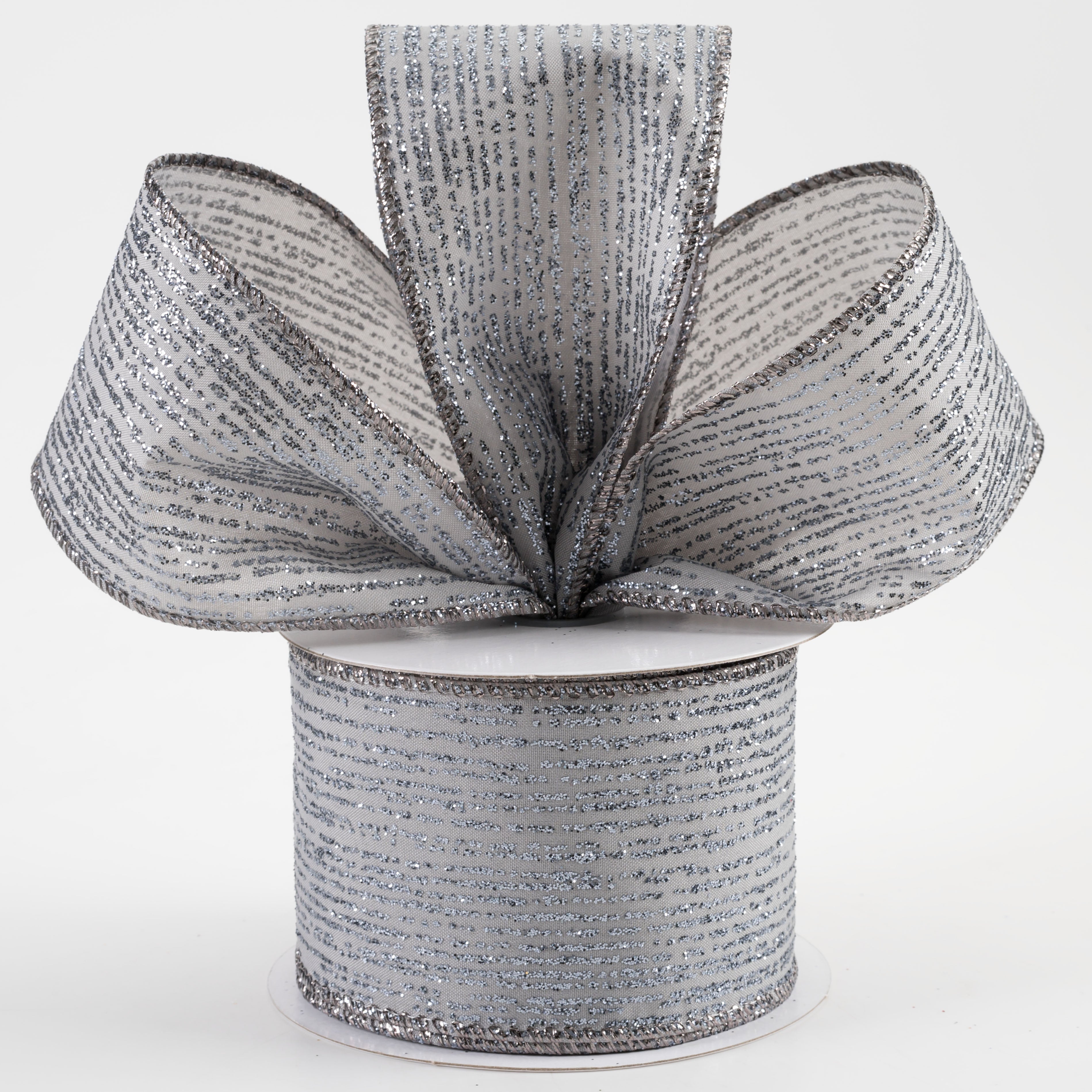 2.5" Satin Vertical Glitter Lines Ribbon: Silver (10 Yards) Lifestyle Photo