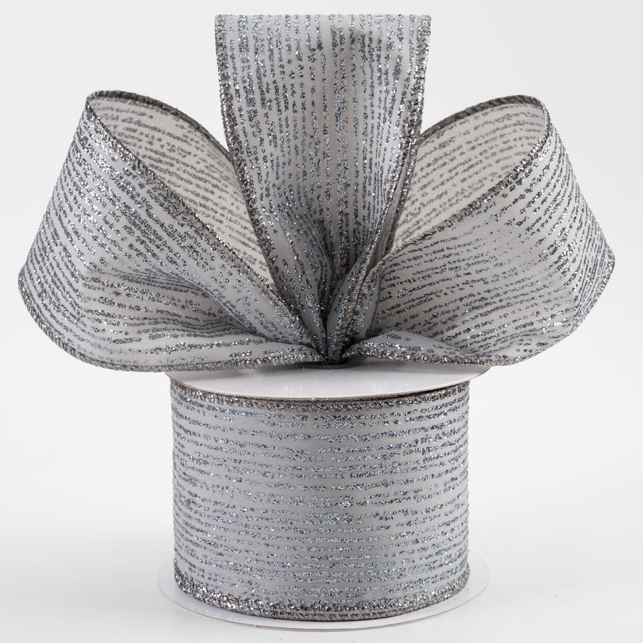 2.5" Satin Vertical Glitter Lines Ribbon: Silver (10 Yards) Lifestyle Photo