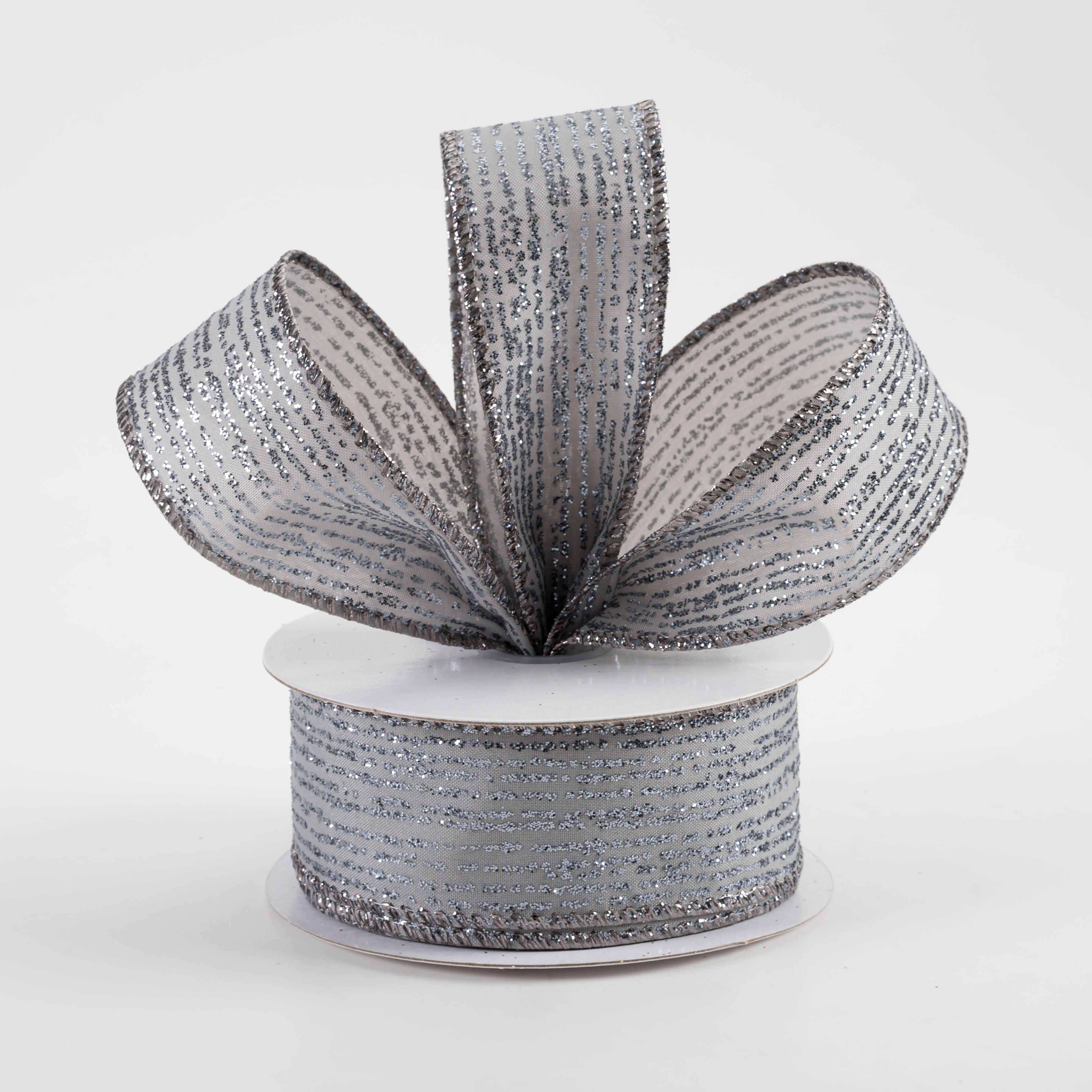 1.5" Satin Vertical Glitter Lines Ribbon: Silver (10 Yards) Lifestyle Photo