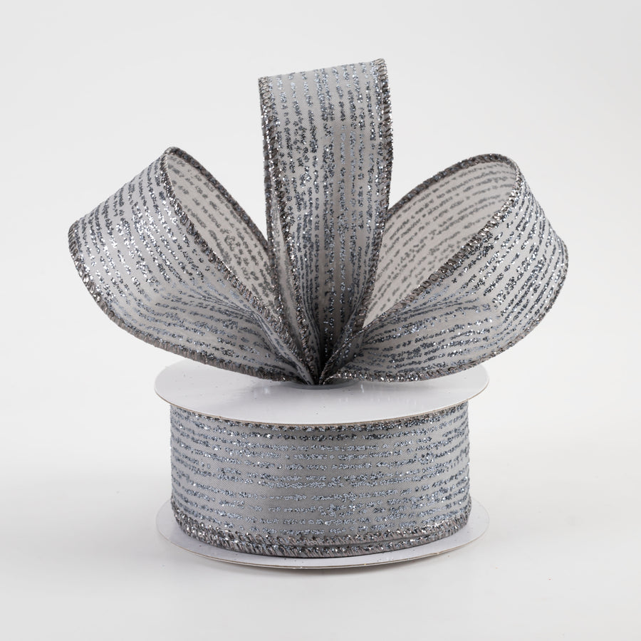 1.5" Satin Vertical Glitter Lines Ribbon: Silver (10 Yards) Lifestyle Photo