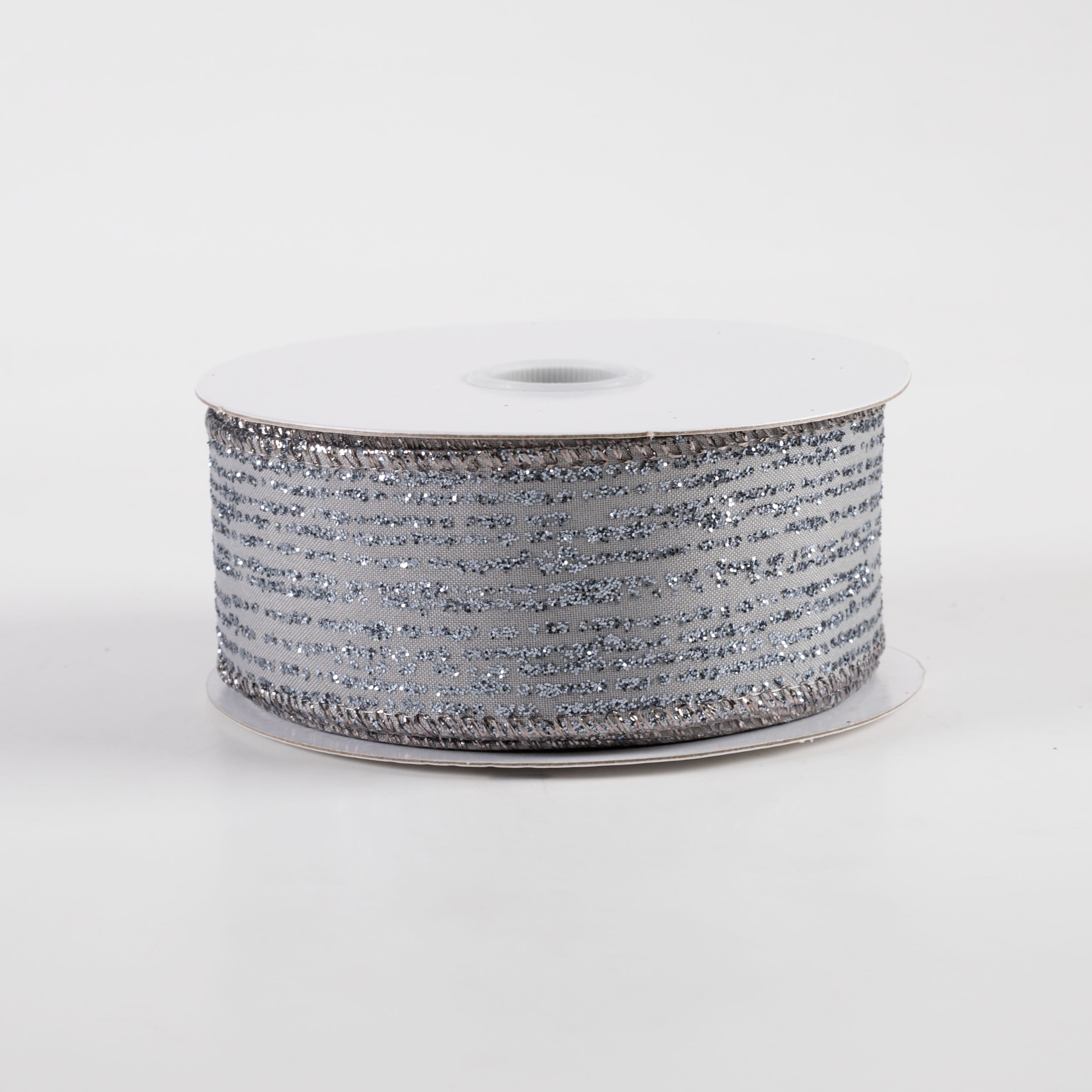 1.5" Satin Vertical Glitter Lines Ribbon: Silver (10 Yards)