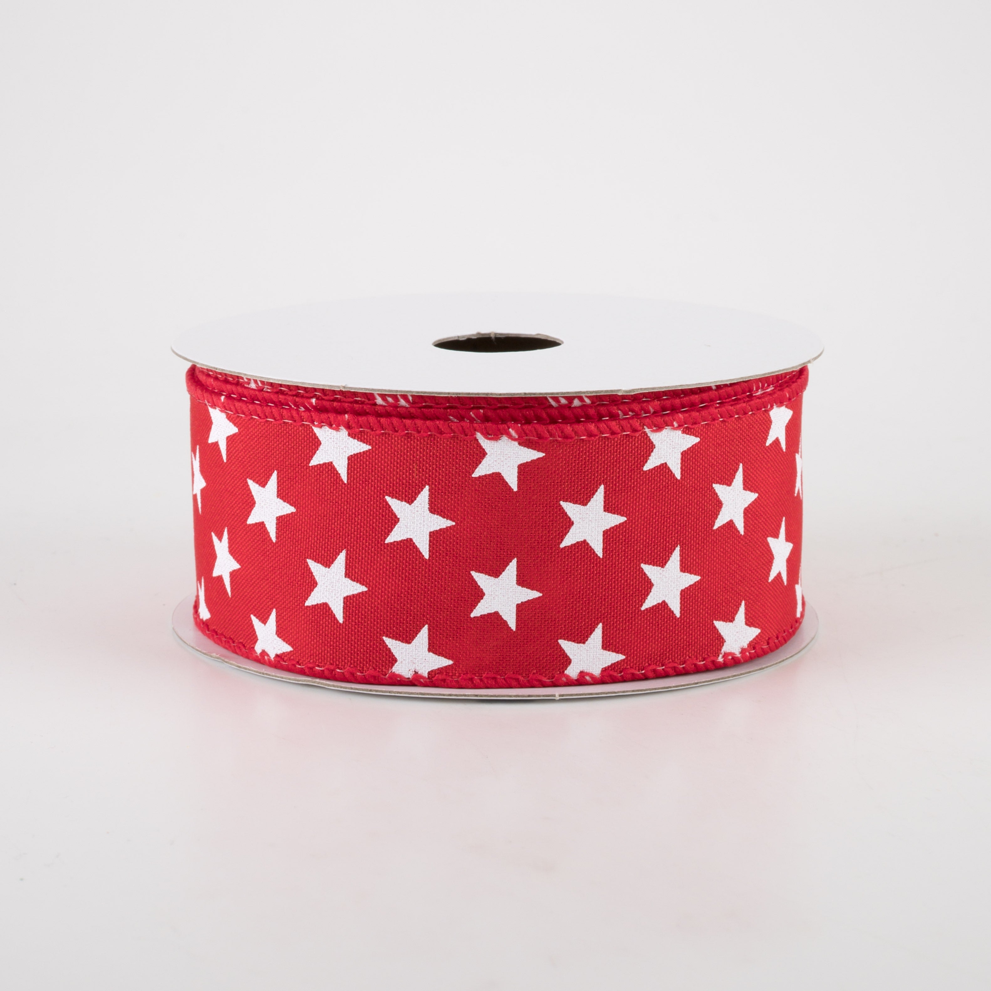 1.5" Satin White Stars Ribbon: Red (10 Yards)