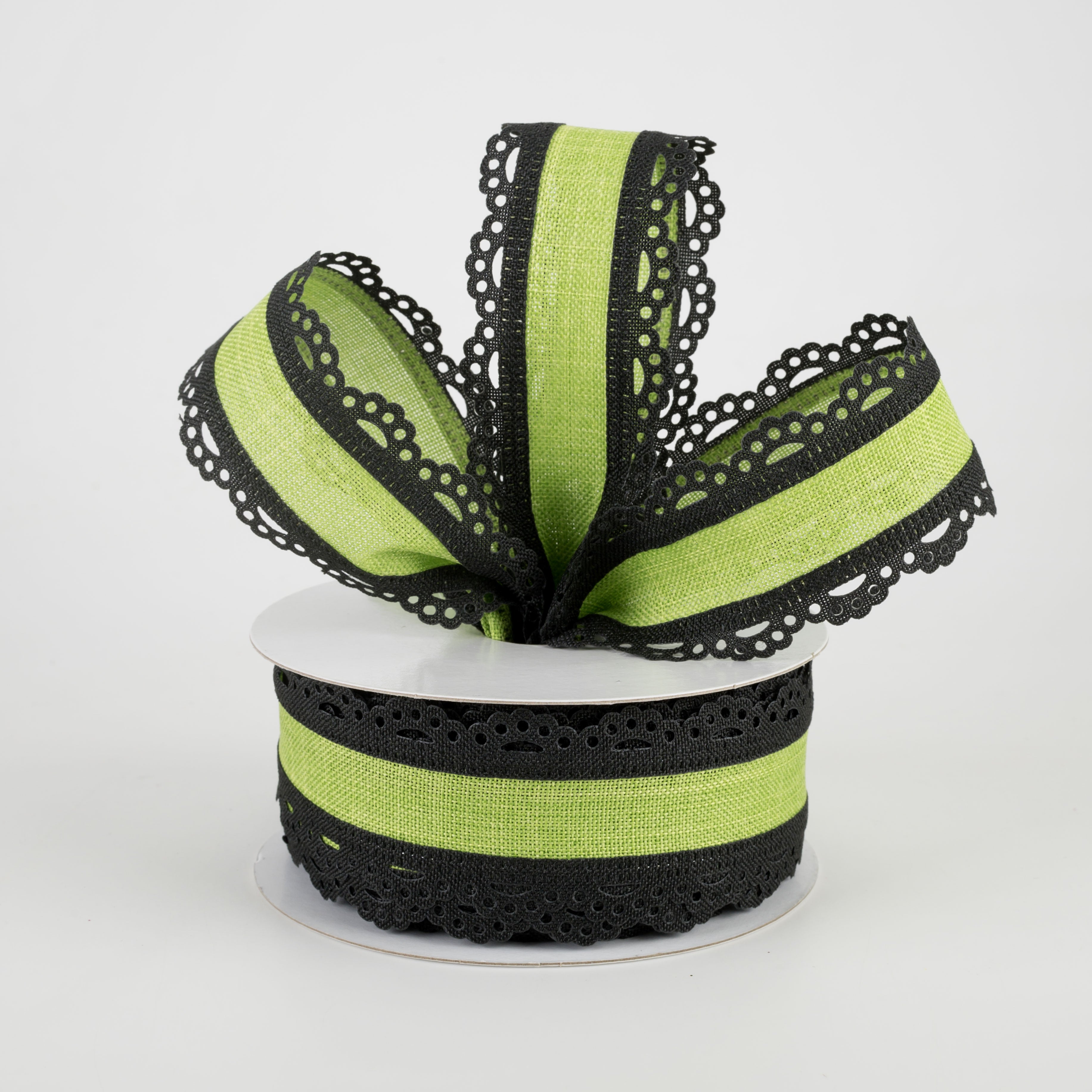 1.5" Scalloped Edge Ribbon: Black & Lime Green (10 Yards) Lifestyle Photo