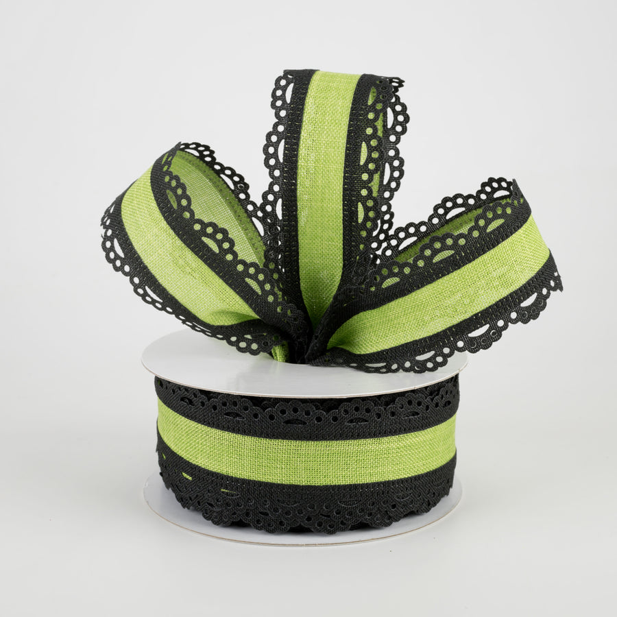 1.5" Scalloped Edge Ribbon: Black & Lime Green (10 Yards) Lifestyle Photo