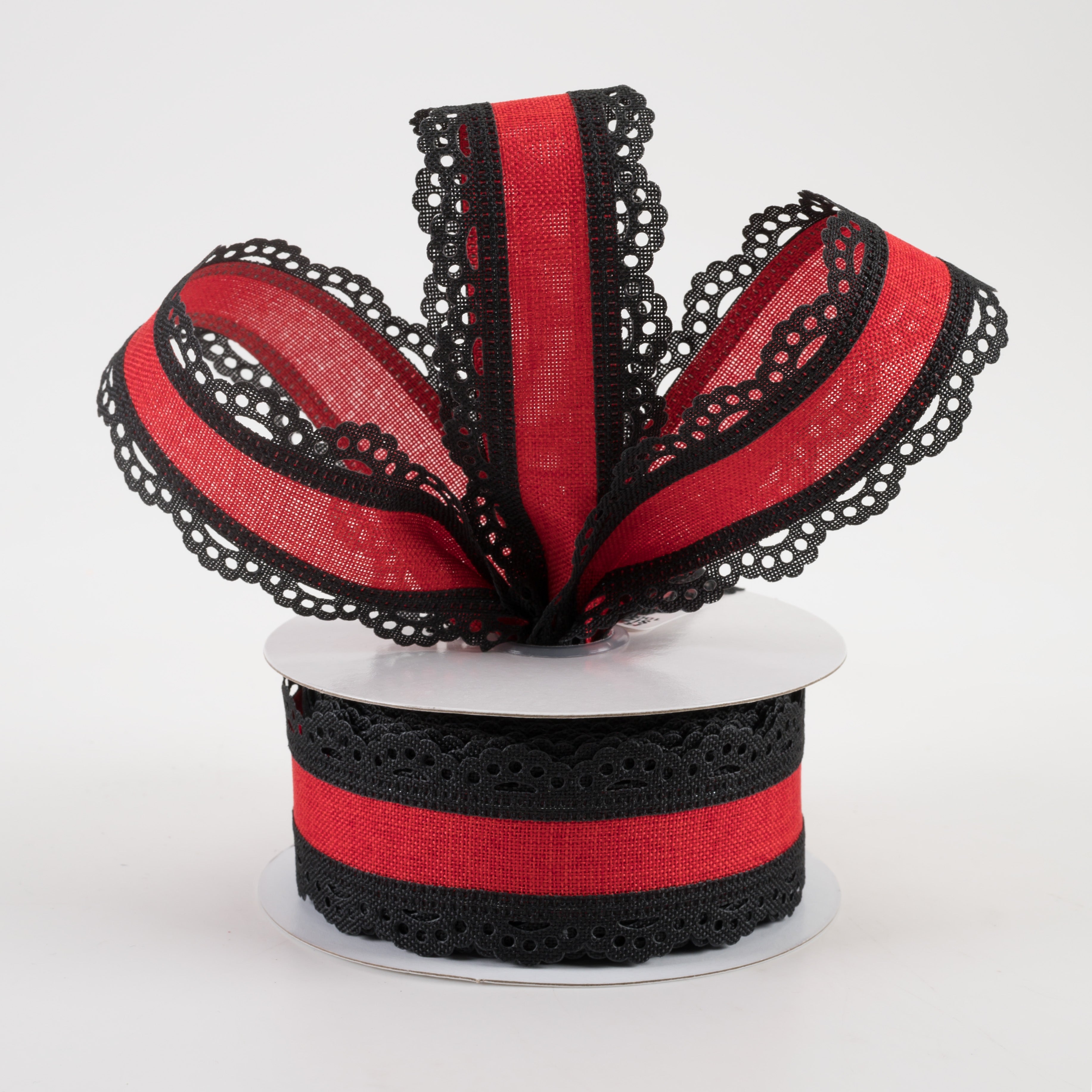 1.5" Scalloped Edge Ribbon: Black & Red (10 Yards) Lifestyle Photo