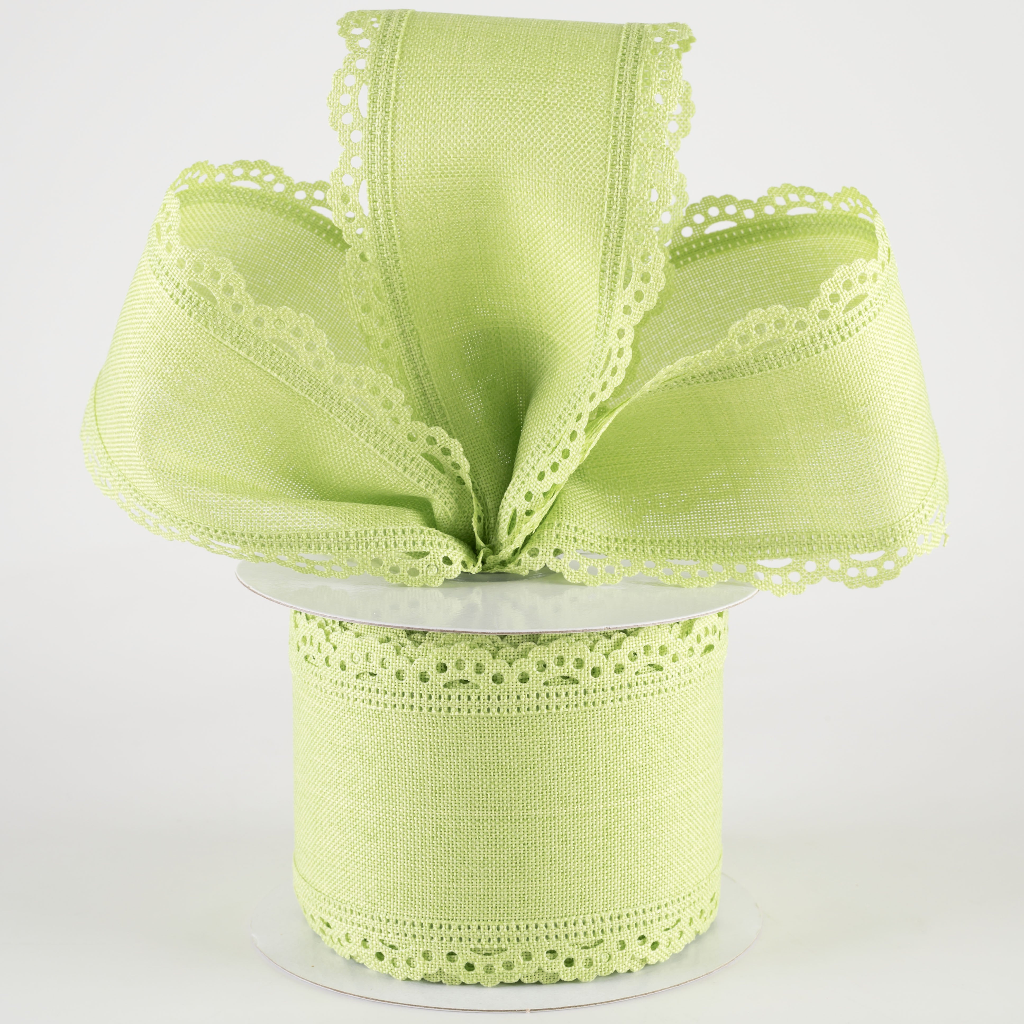 2.5" Scalloped Edge Ribbon: Bright Green (10 Yards) Lifestyle Photo