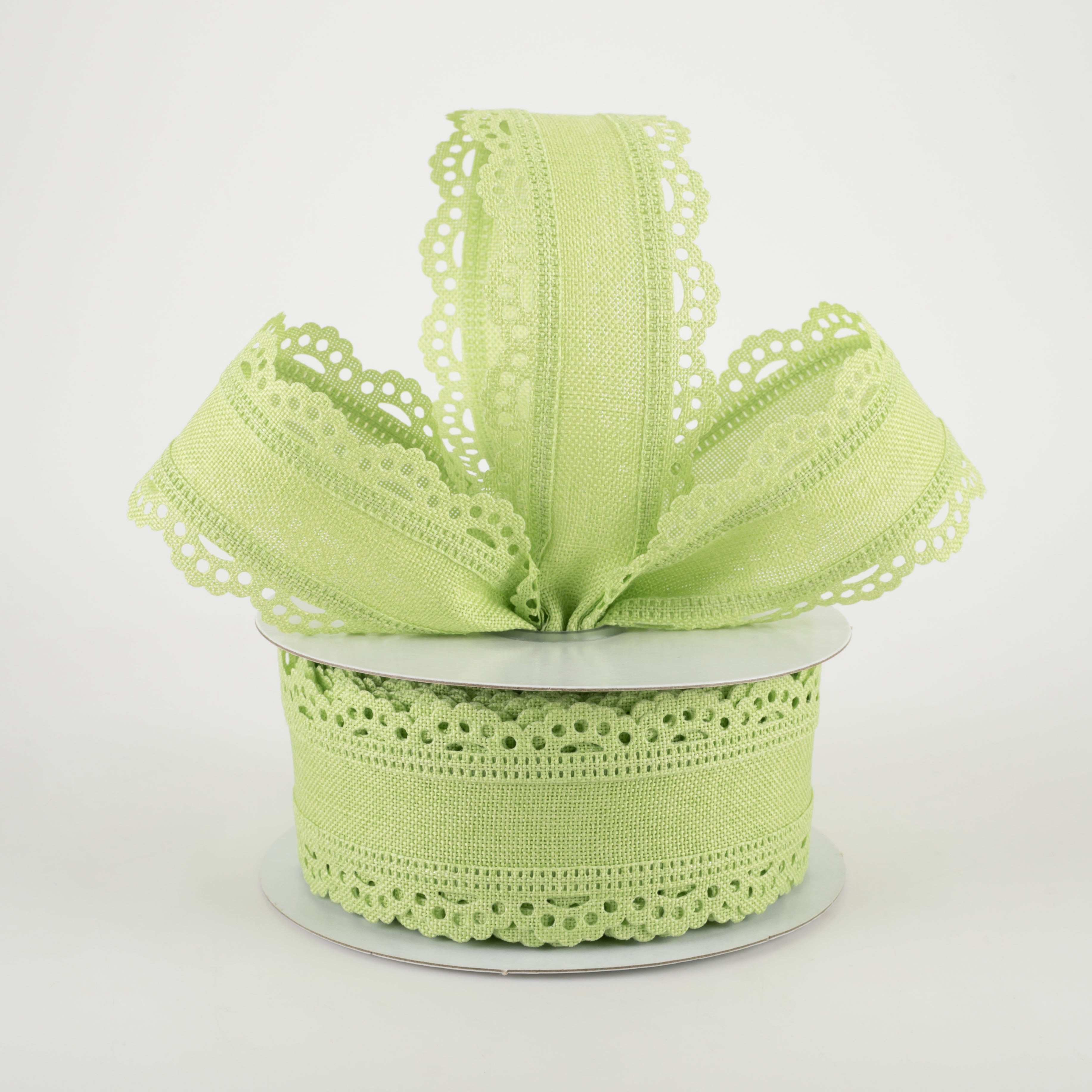 1.5" Scalloped Edge Ribbon: Bright Green (10 Yards) Lifestyle Photo