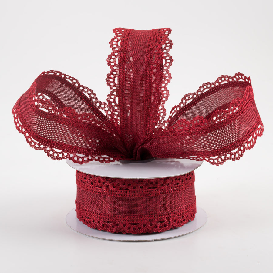 1.5" Scalloped Edge Ribbon: Burgundy (10 Yards) Lifestyle Photo
