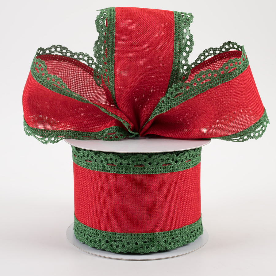 2.5" Scalloped Edge Ribbon: Emerald Green & Red (10 Yards) Lifestyle Photo