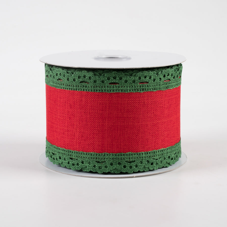 2.5" Scalloped Edge Ribbon: Emerald Green & Red (10 Yards)