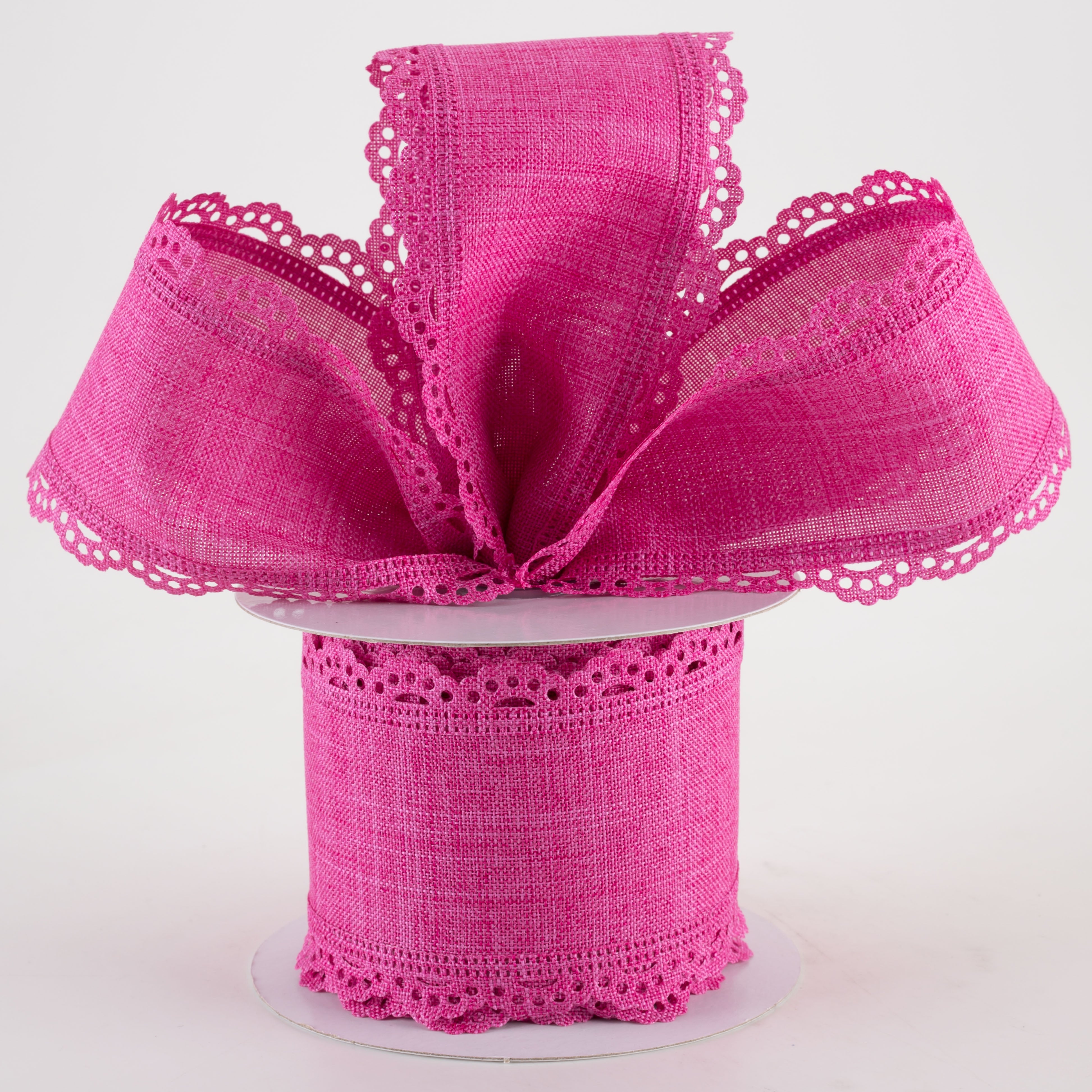2.5" Scalloped Edge Ribbon: Fuchsia (10 Yards) Lifestyle Photo