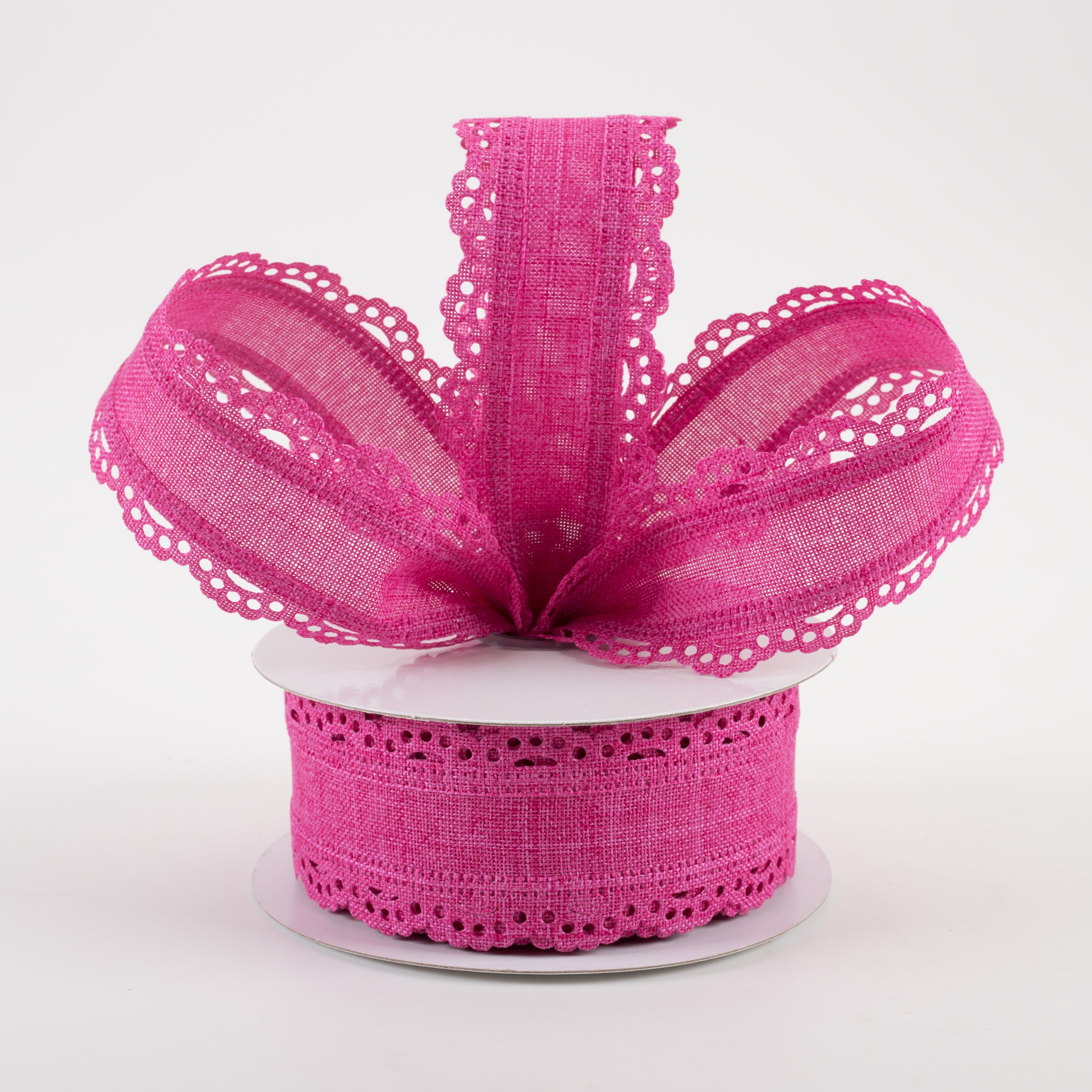 1.5" Scalloped Edge Ribbon: Fuchsia (10 Yards) Lifestyle Photo