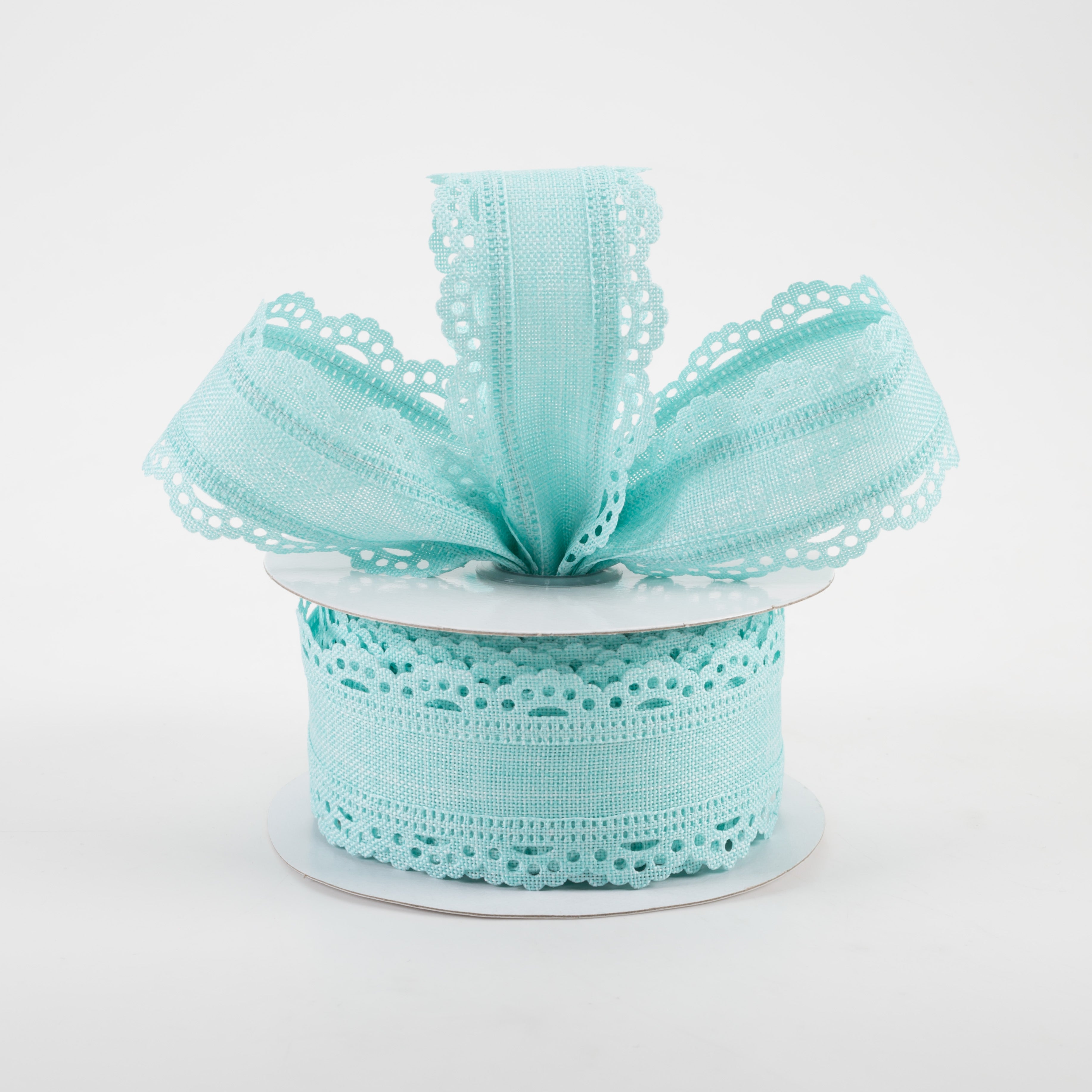 1.5" Scalloped Edge Ribbon: Ice Blue (10 Yards) Lifestyle Photo