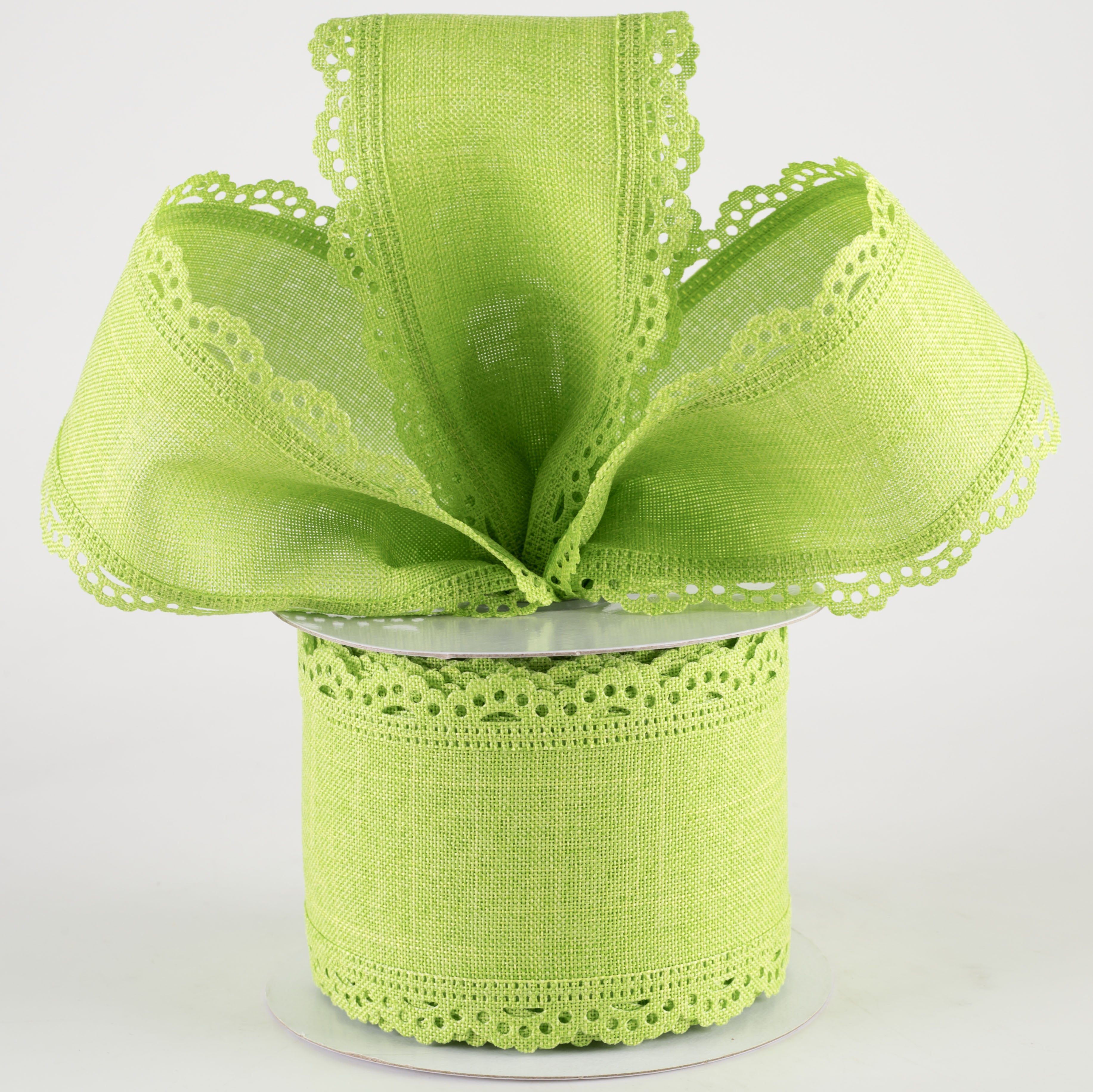 2.5" Scalloped Edge Ribbon: Lime Green (10 Yards) Lifestyle Photo