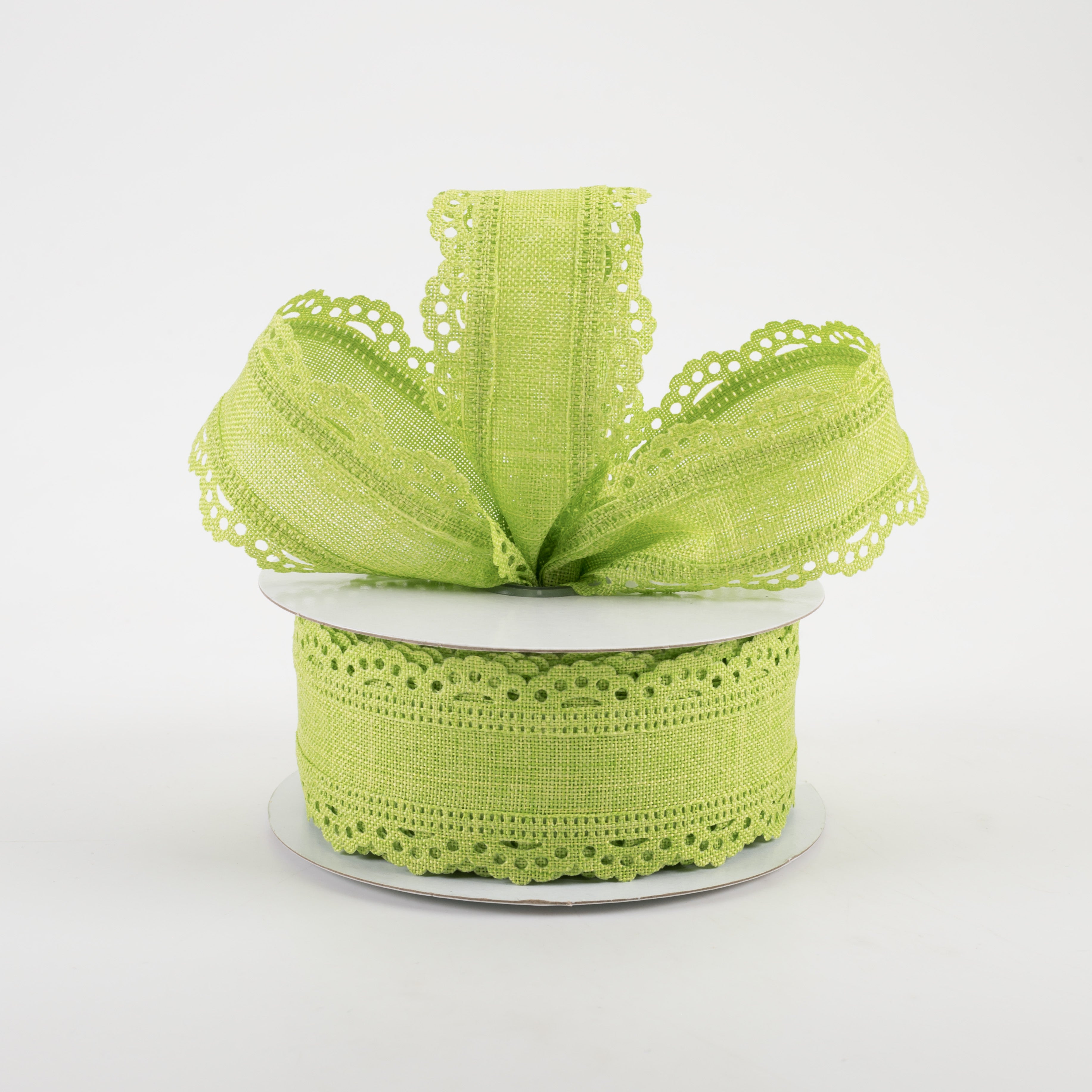 1.5" Scalloped Edge Ribbon: Lime Green (10 Yards) Lifestyle Photo