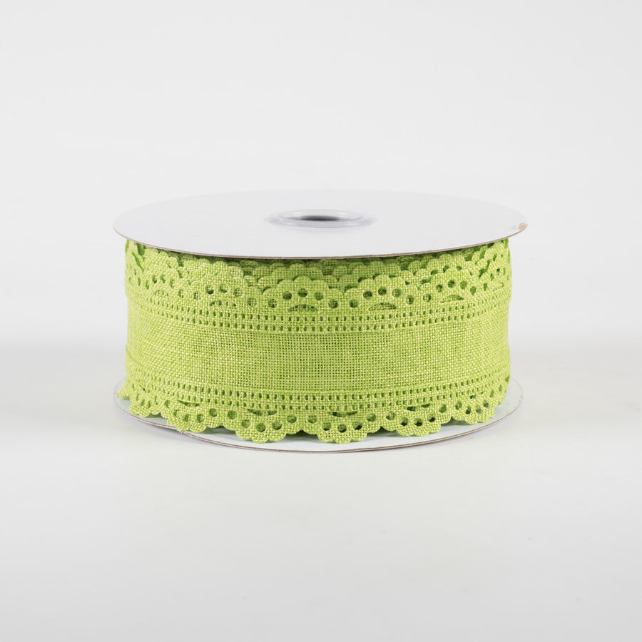 1.5" Scalloped Edge Ribbon: Lime Green (10 Yards)