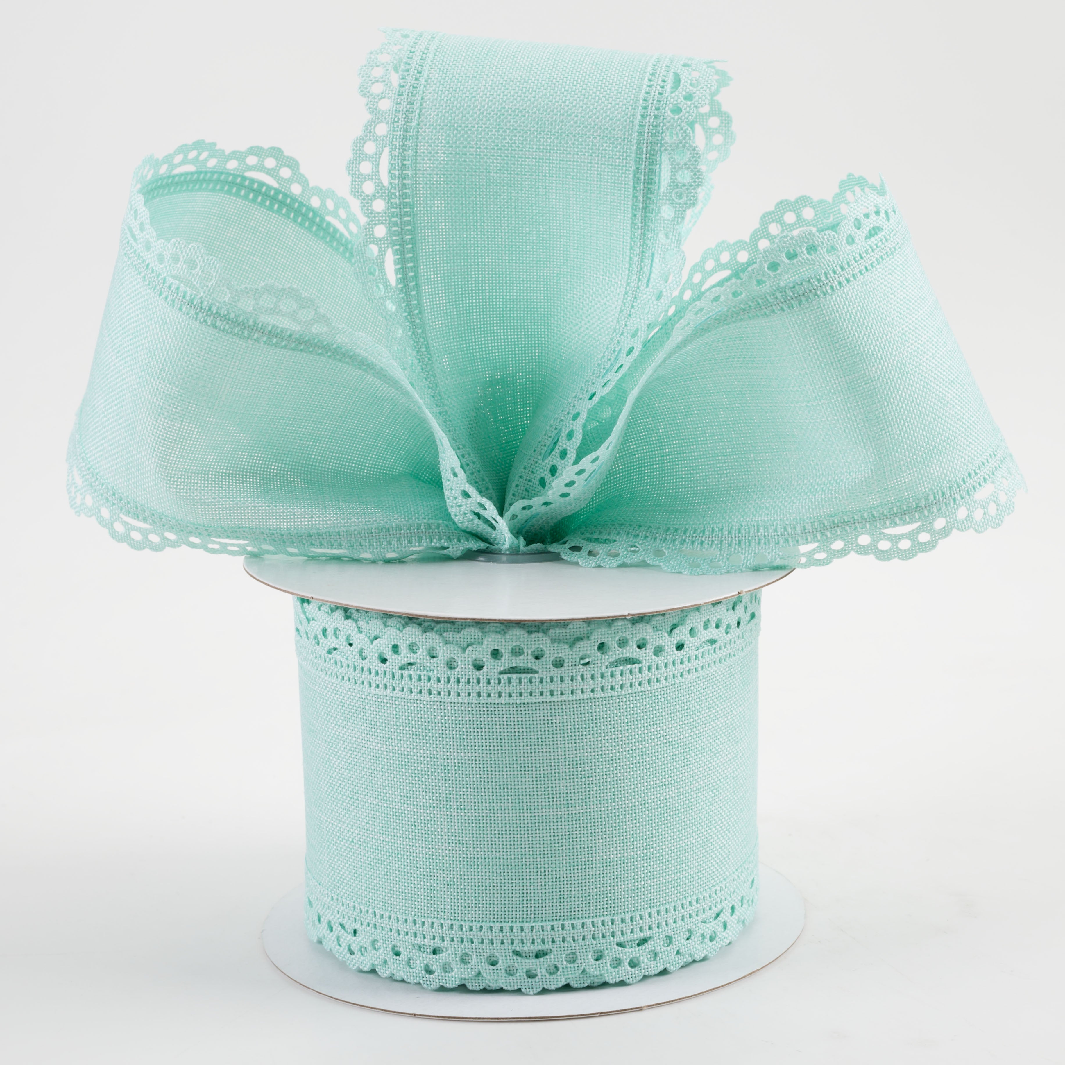 2.5" Scalloped Edge Ribbon: Mint Green (10 Yards) Lifestyle Photo
