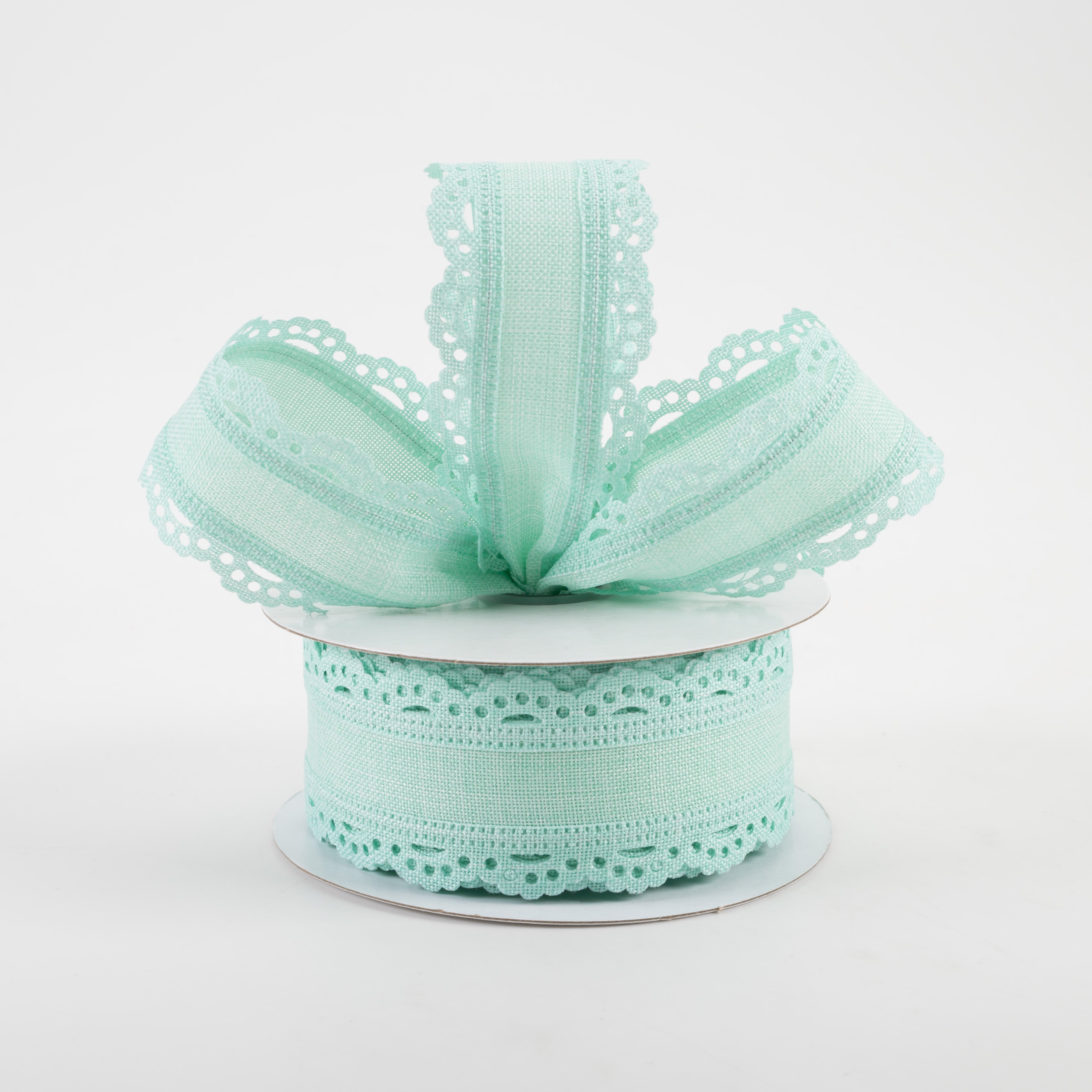1.5" Scalloped Edge Ribbon: Mint Green (10 Yards) Lifestyle Photo