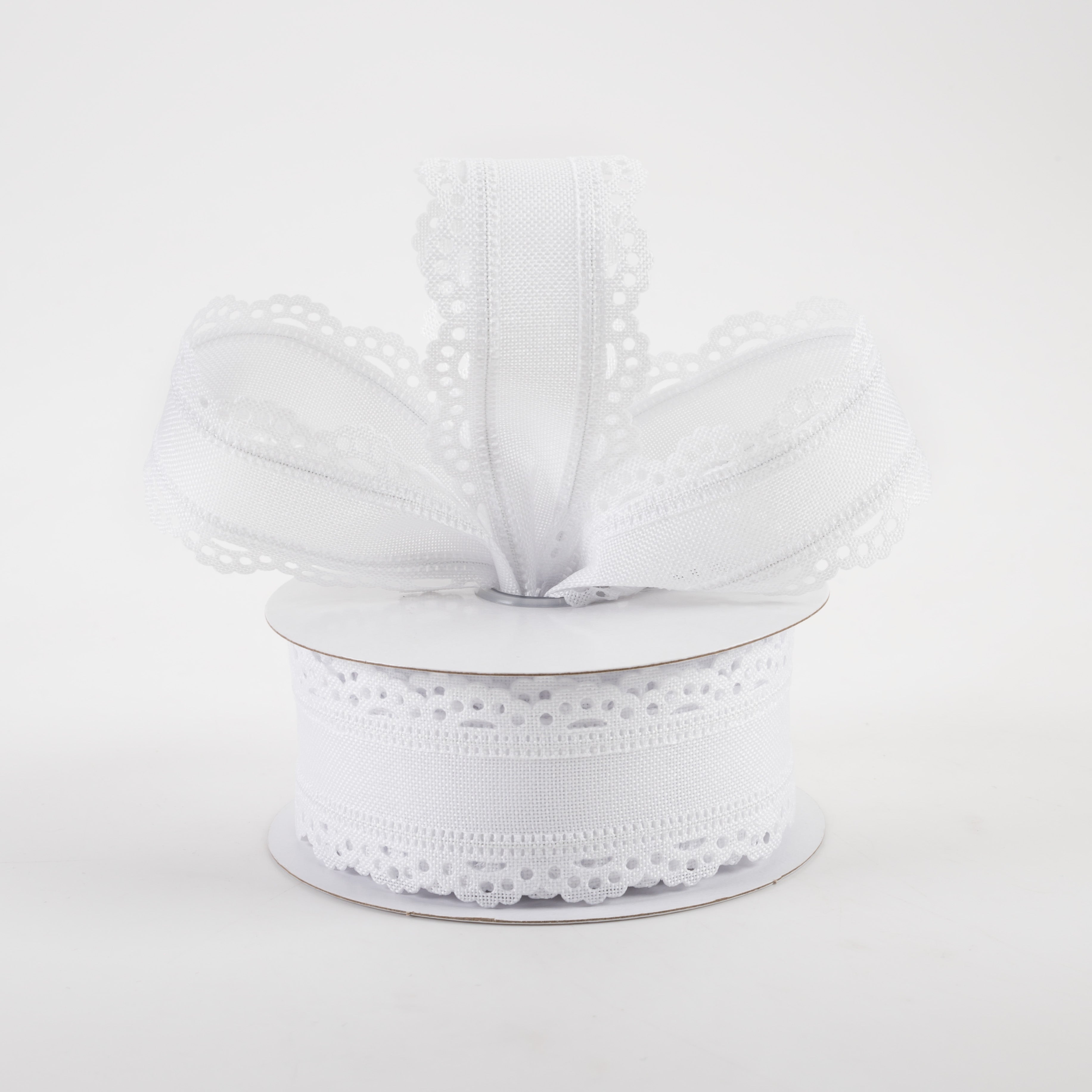 1.5" Scalloped Edge Ribbon: White (10 Yards) Lifestyle Photo