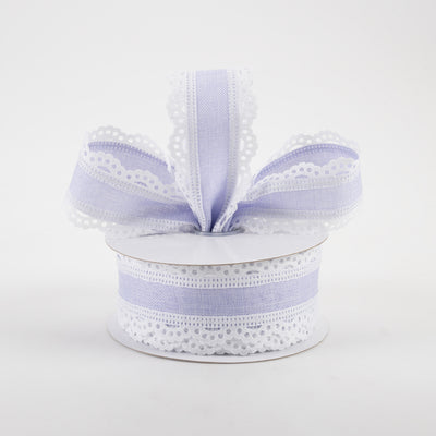 1.5" Scalloped Edge Ribbon: White & Light Lavender (10 Yards) Lifestyle Photo