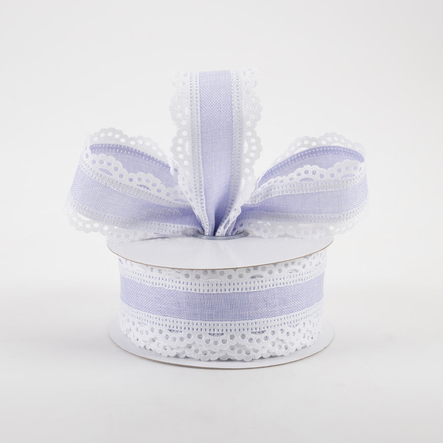 1.5" Scalloped Edge Ribbon: White & Light Lavender (10 Yards) Lifestyle Photo