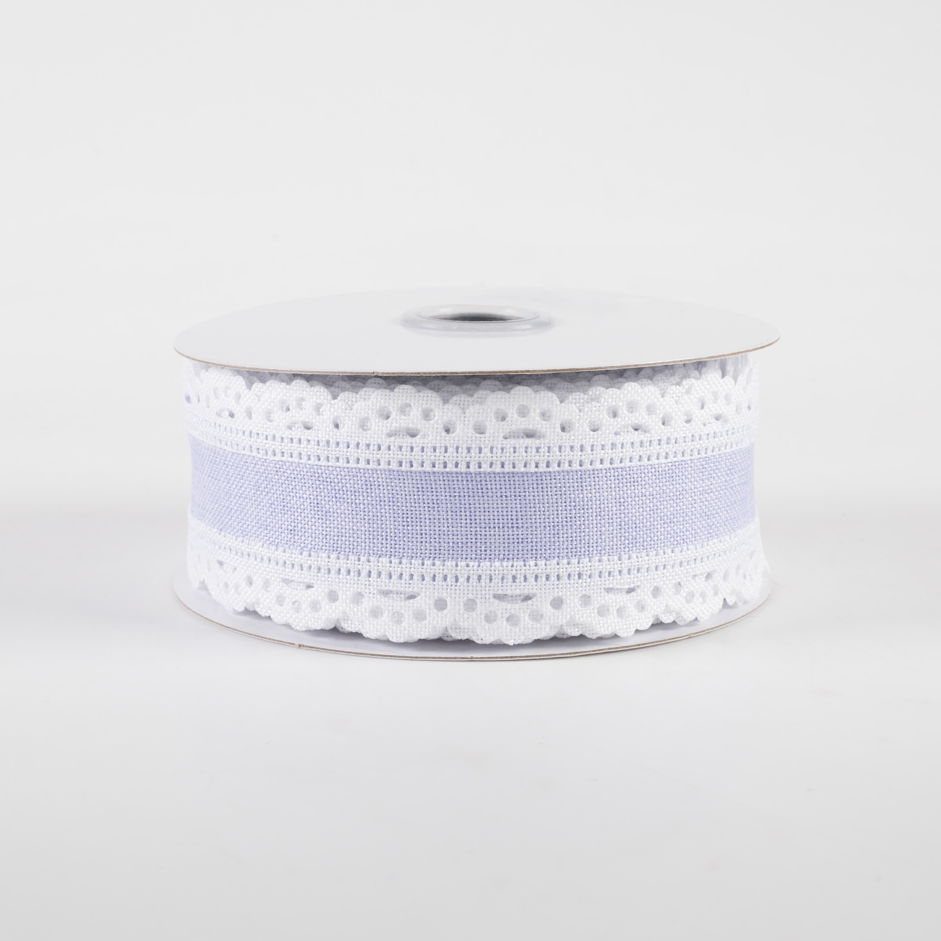 1.5" Scalloped Edge Ribbon: White & Light Lavender (10 Yards)