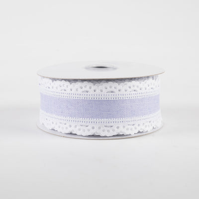 1.5" Scalloped Edge Ribbon: White & Light Lavender (10 Yards)