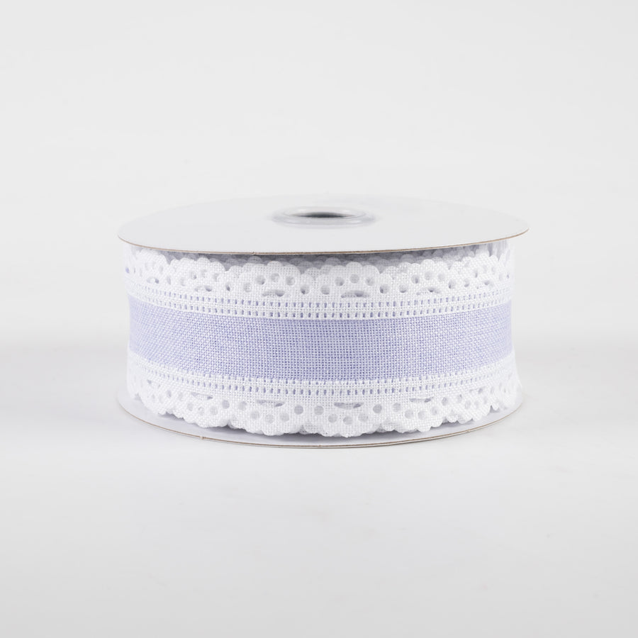 1.5" Scalloped Edge Ribbon: White & Light Lavender (10 Yards)