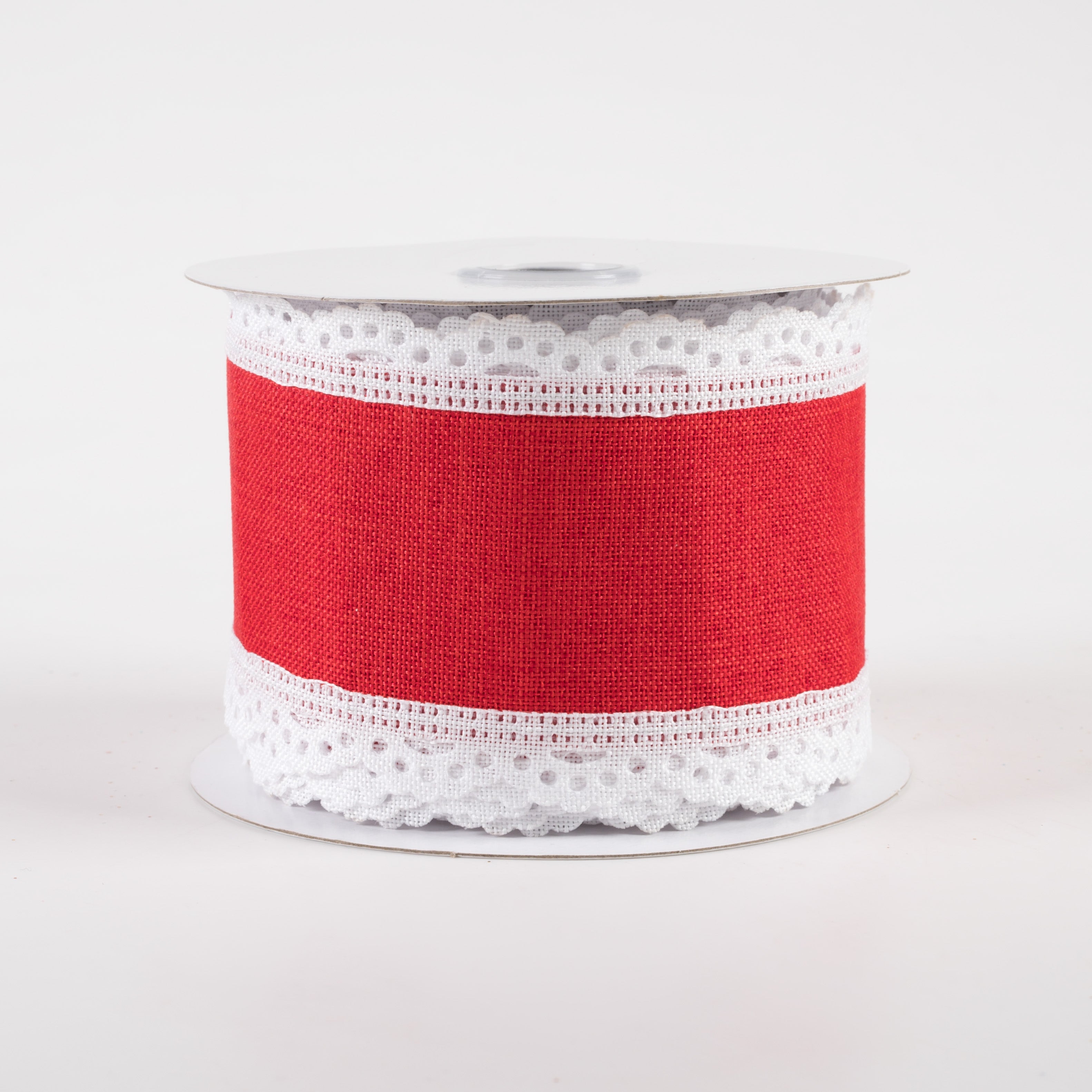 2.5" Scalloped Edge Ribbon: White & Red (10 Yards)
