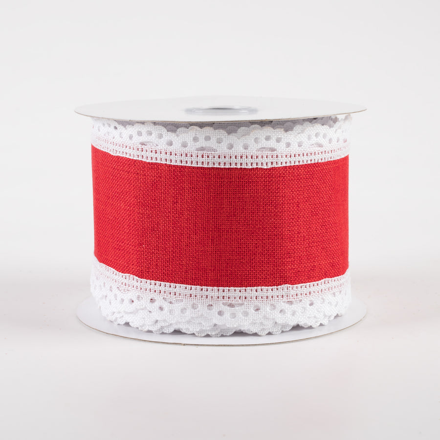 2.5" Scalloped Edge Ribbon: White & Red (10 Yards)