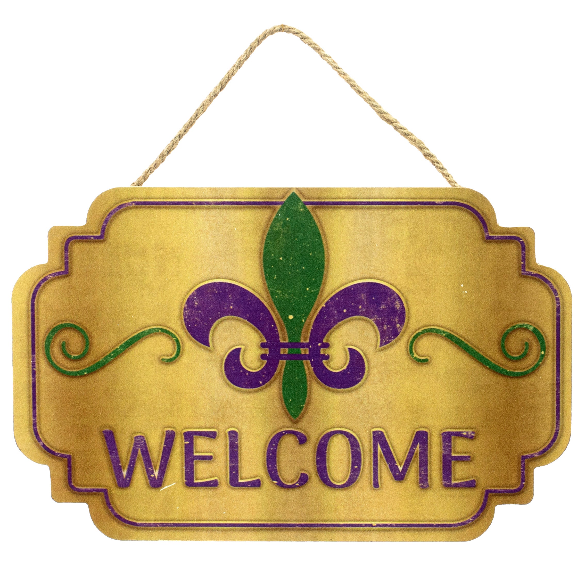 12" Scalloped Wooden Sign: Fleur de Lis Welcome Item Number: AP839645