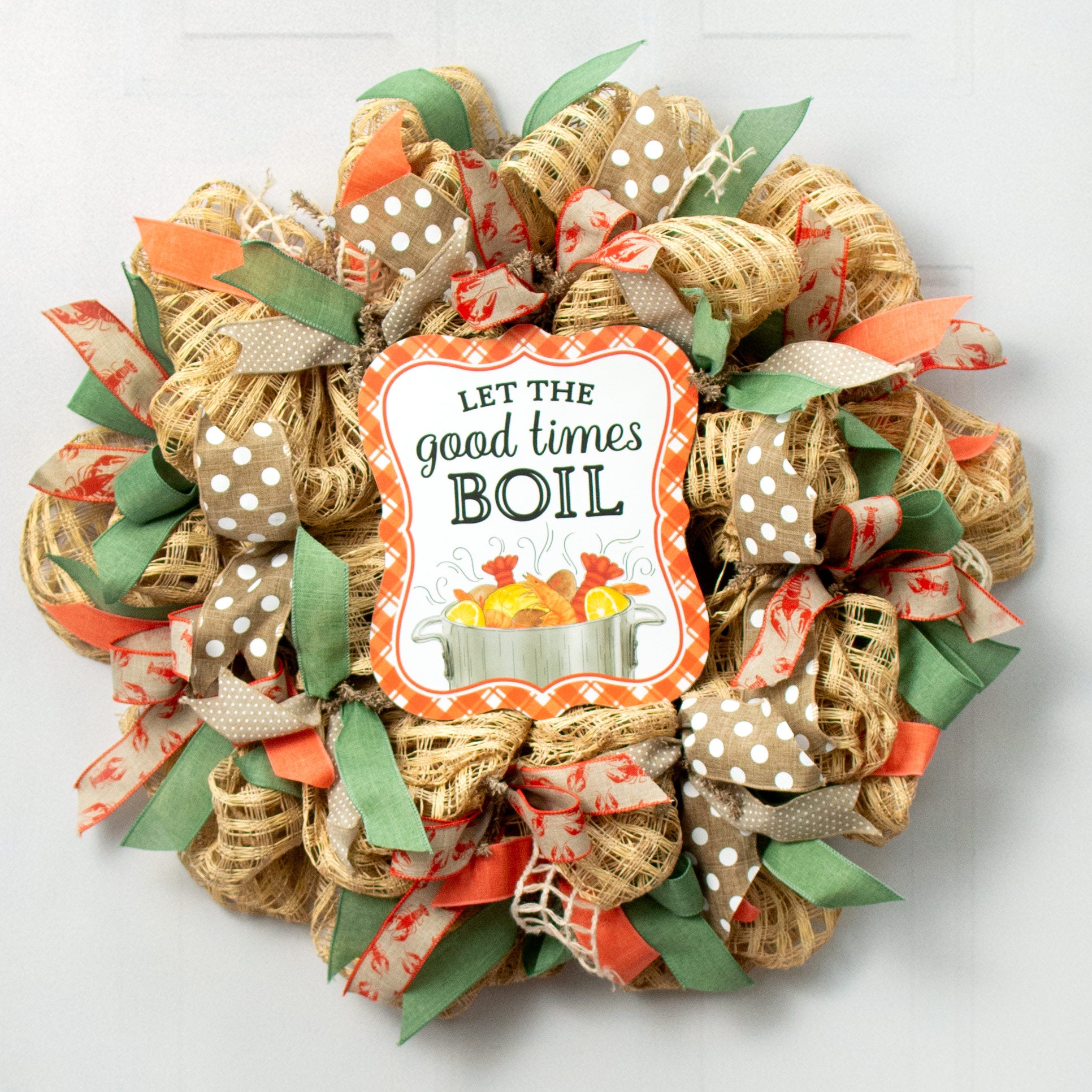 10" Scalloped Wooden Sign: Let the Good Times Boil Crawfish Lifestyle Photo