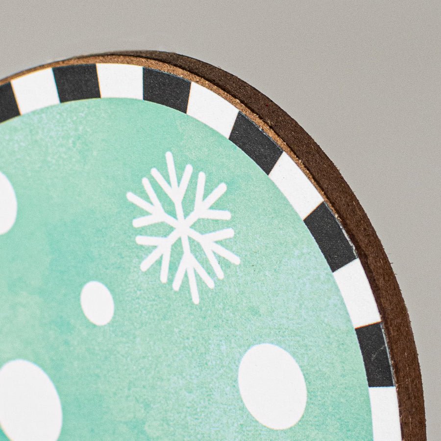 10" Scalloped Wooden Sign: Mint Snow Cute Snowman detail photo 3