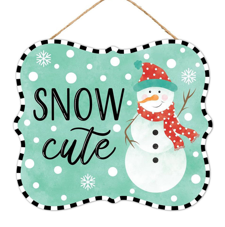 10" Scalloped Wooden Sign: Mint Snow Cute Snowman Item Number: AP714684