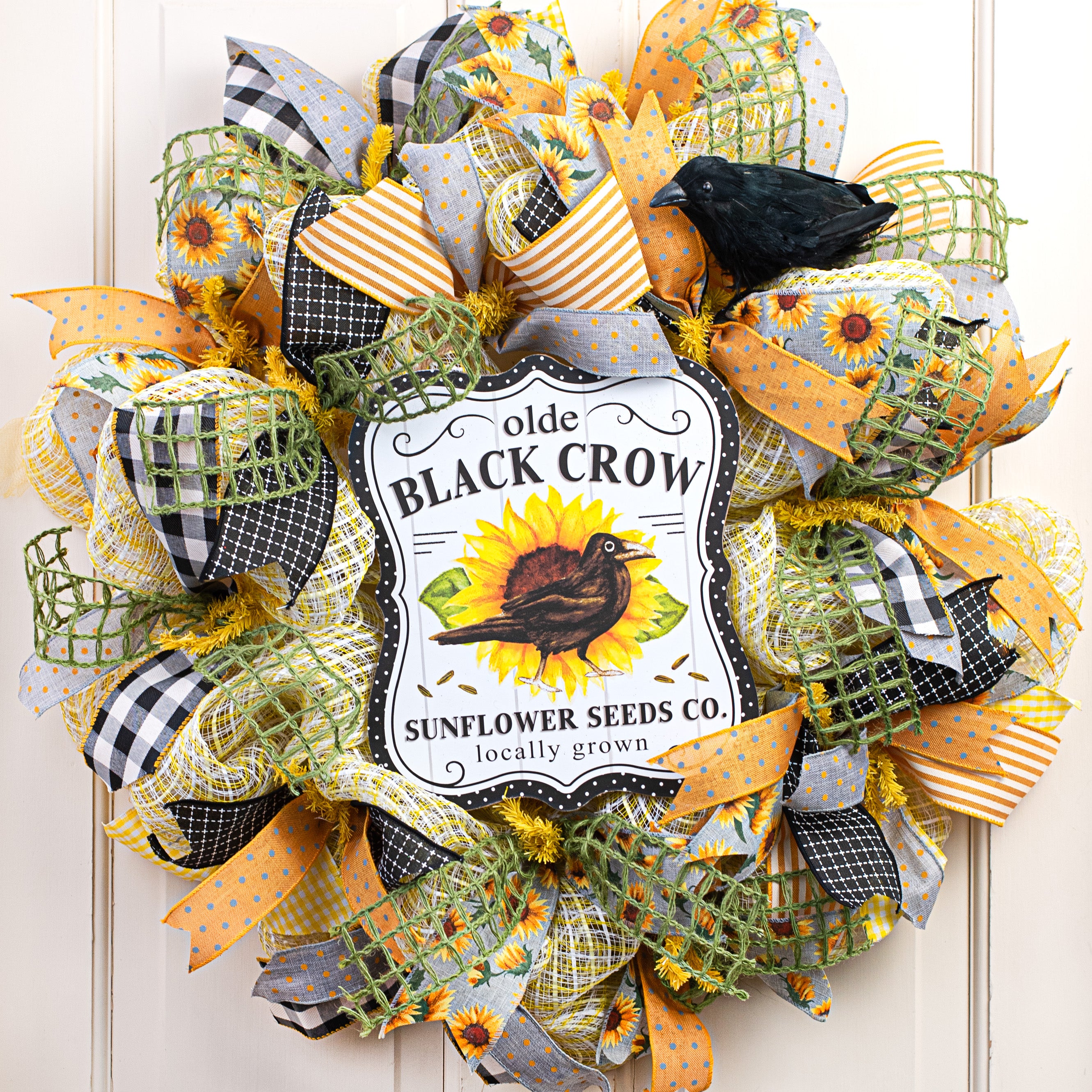 10" Scalloped Wooden Sign: Olde Crow Sunflower Seeds Lifestyle Photo