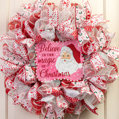 10" Scalloped Wooden Sign: Pink Magic of Santa Lifestyle Photo