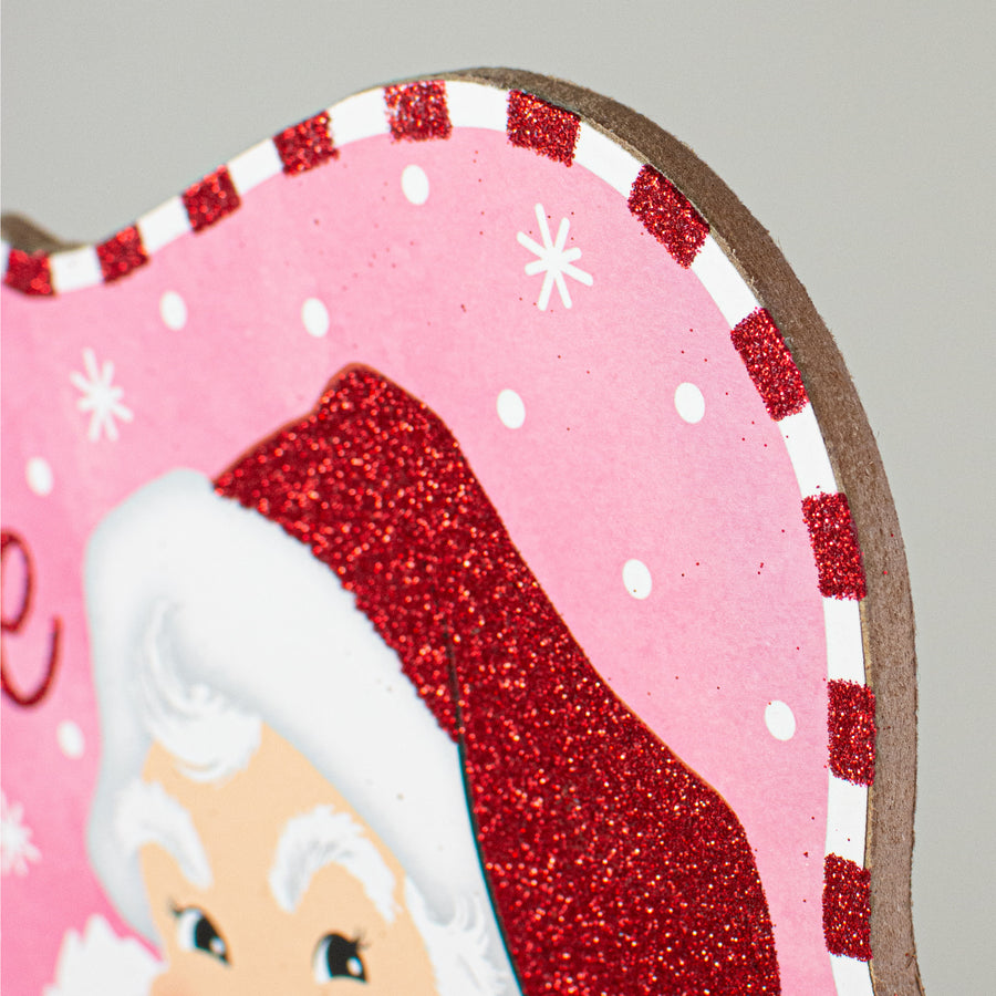 10" Scalloped Wooden Sign: Pink Magic of Santa detail photo 3