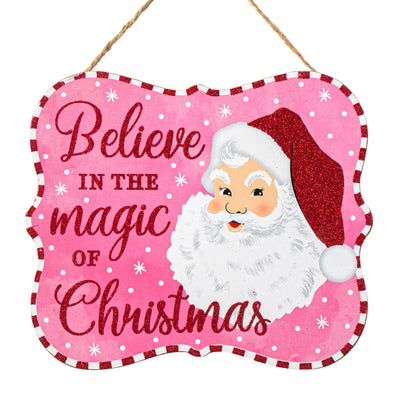 10" Scalloped Wooden Sign: Pink Magic of Santa Item Number: AP893522